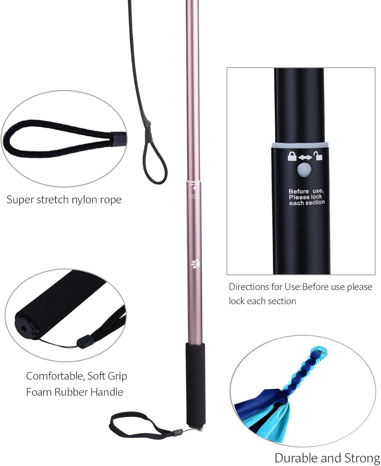 Dog Extendable Teaser Wand Pet Teasing Flirt Pole Interactive Toy （With 2 Cotton Chewing Rope） for Dog Outdoor Entertainment, Train and Exercise image number 4