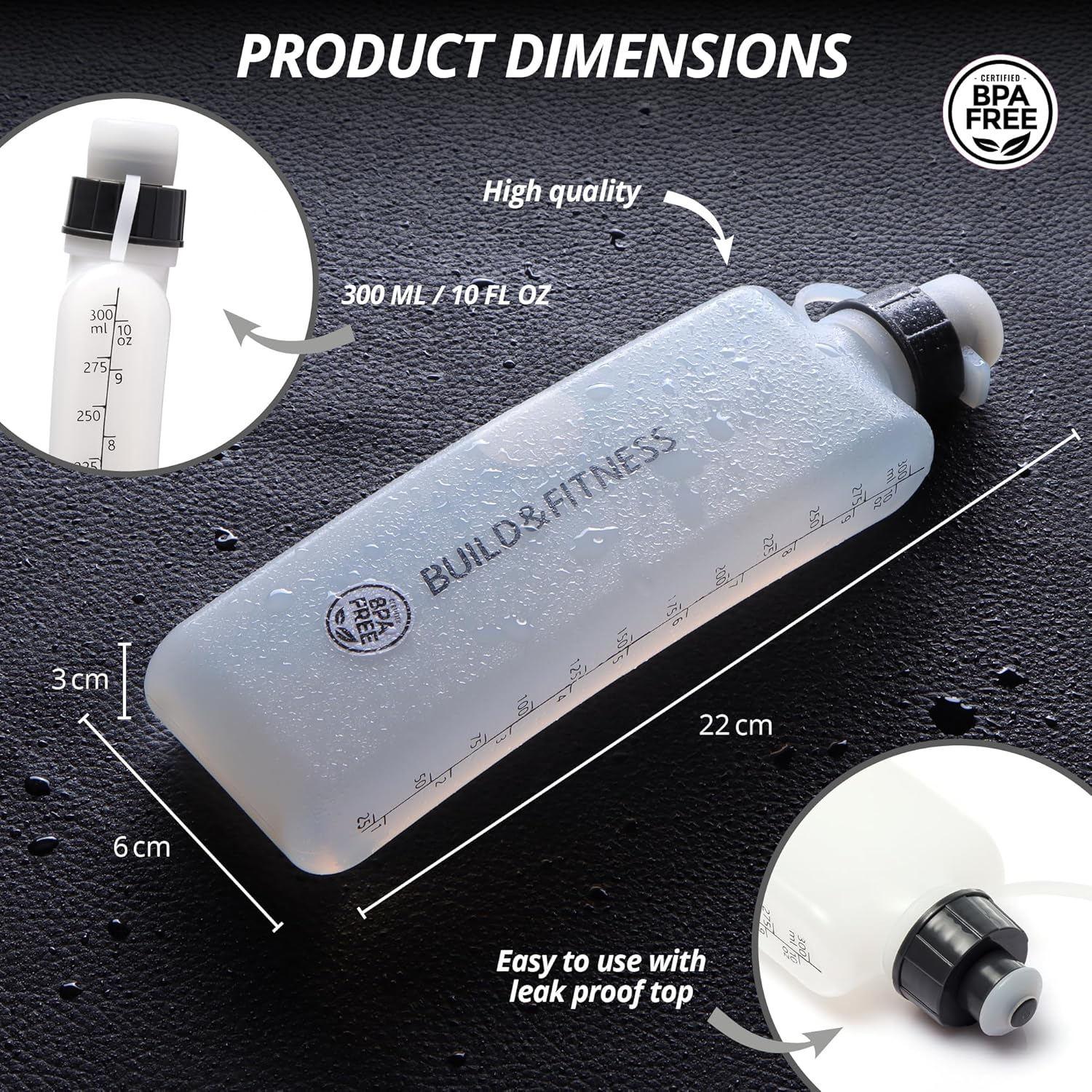 Build & Fitness Curved Water Bottle for Running Belts, Hydration Running Bottle, Easy to Use, 300Ml image number 2