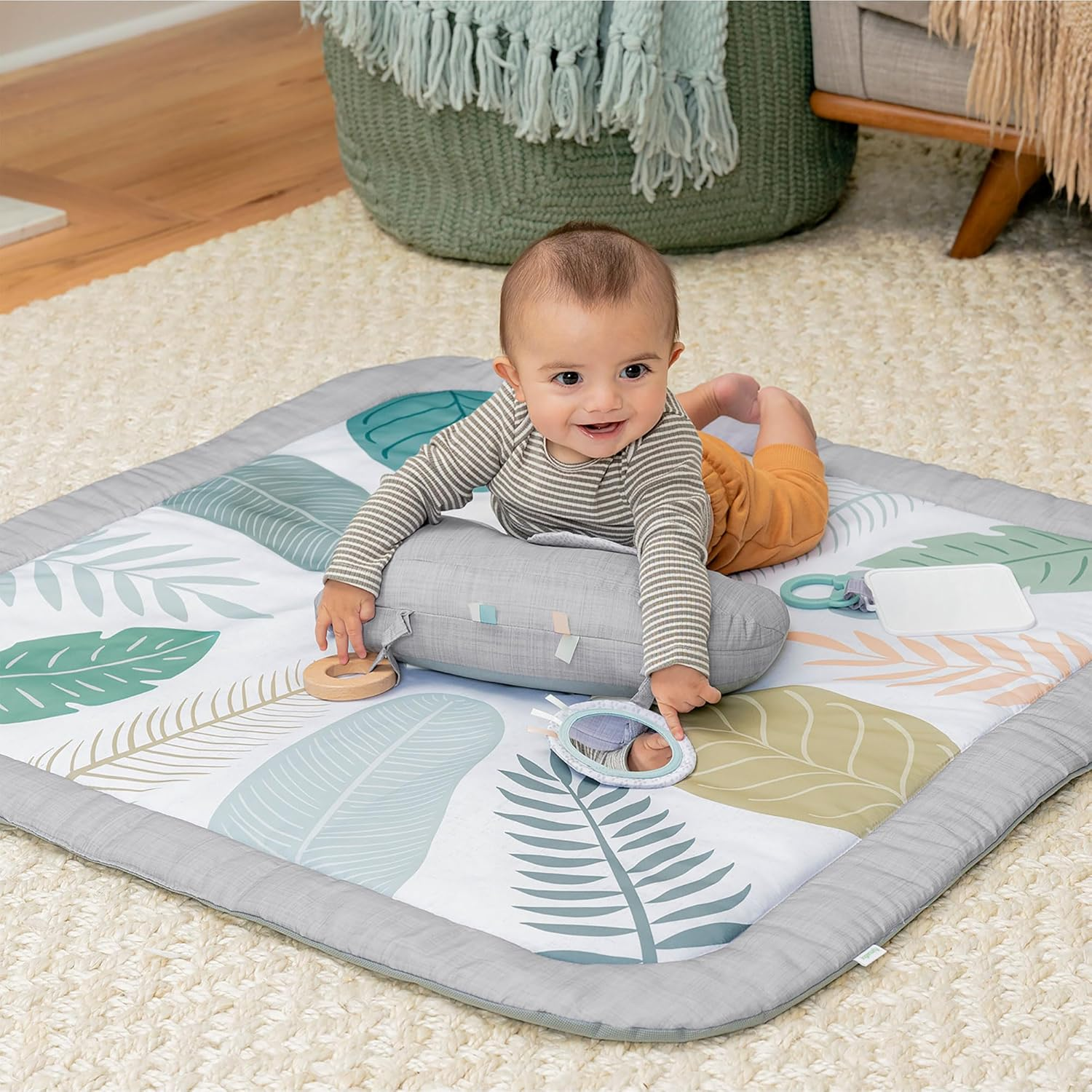 Ingenuity Sprout Spot Baby Milestone Tummy Time Activity Mat and Play Gym Unisex Ages 0+ Months 40 X 40 Inches image number 6