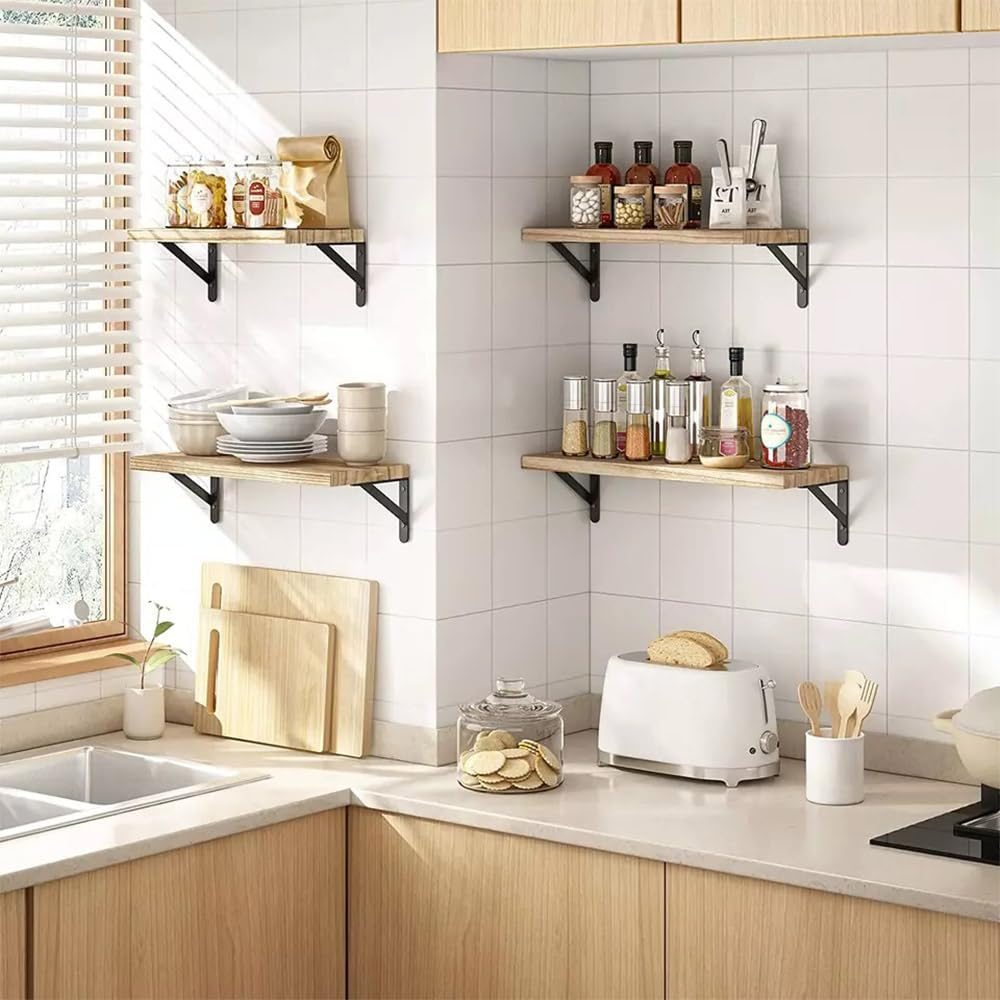 Wall Shelves Set of 4,Rustic Floating Shelves,Wall Storage Shelves Mounted,Living Room Rack, for Bedroom Decor, Bathroom Storage, Book Shelf image number 2