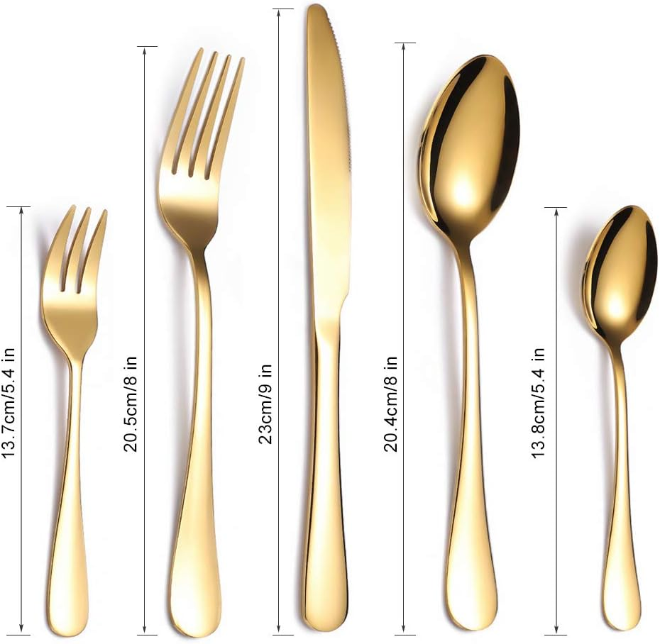 Oziral 20-Piece Gold Cutlery Set - 4 Knife, 4 Fork, 4 Spoon, 4 Salad Fork, 4 Teaspoon - Stainless Steel - Ideal for Everyday Use image number 1