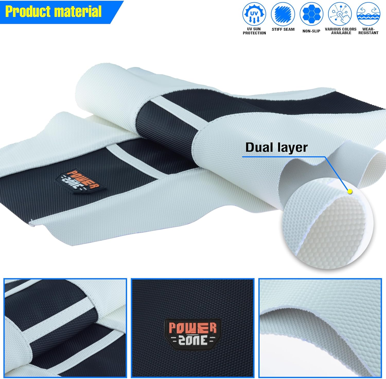 Universal Ribbed Dirt Bike Seat Cover - Gripper Soft Seat Cover for Most Dirt Pit Bike Motorcycle (White-Black) image number 2