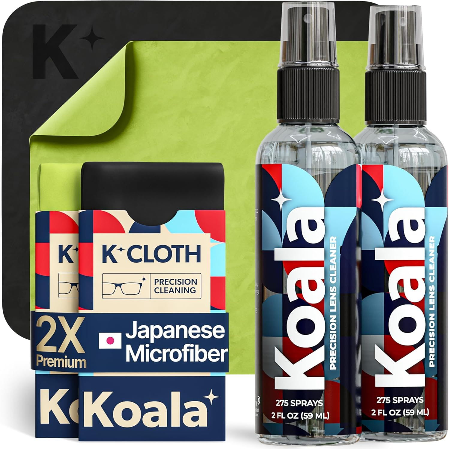 Koala Eyeglass Lens Cleaner Spray Kit | (2X) Glasses Cleaner Bottle + (2X) Microfiber Cloth | Alcohol Free Eyeglasses, Screen, and Camera Cleaning Kit | Made in USA (4 Piece Set) image number 2