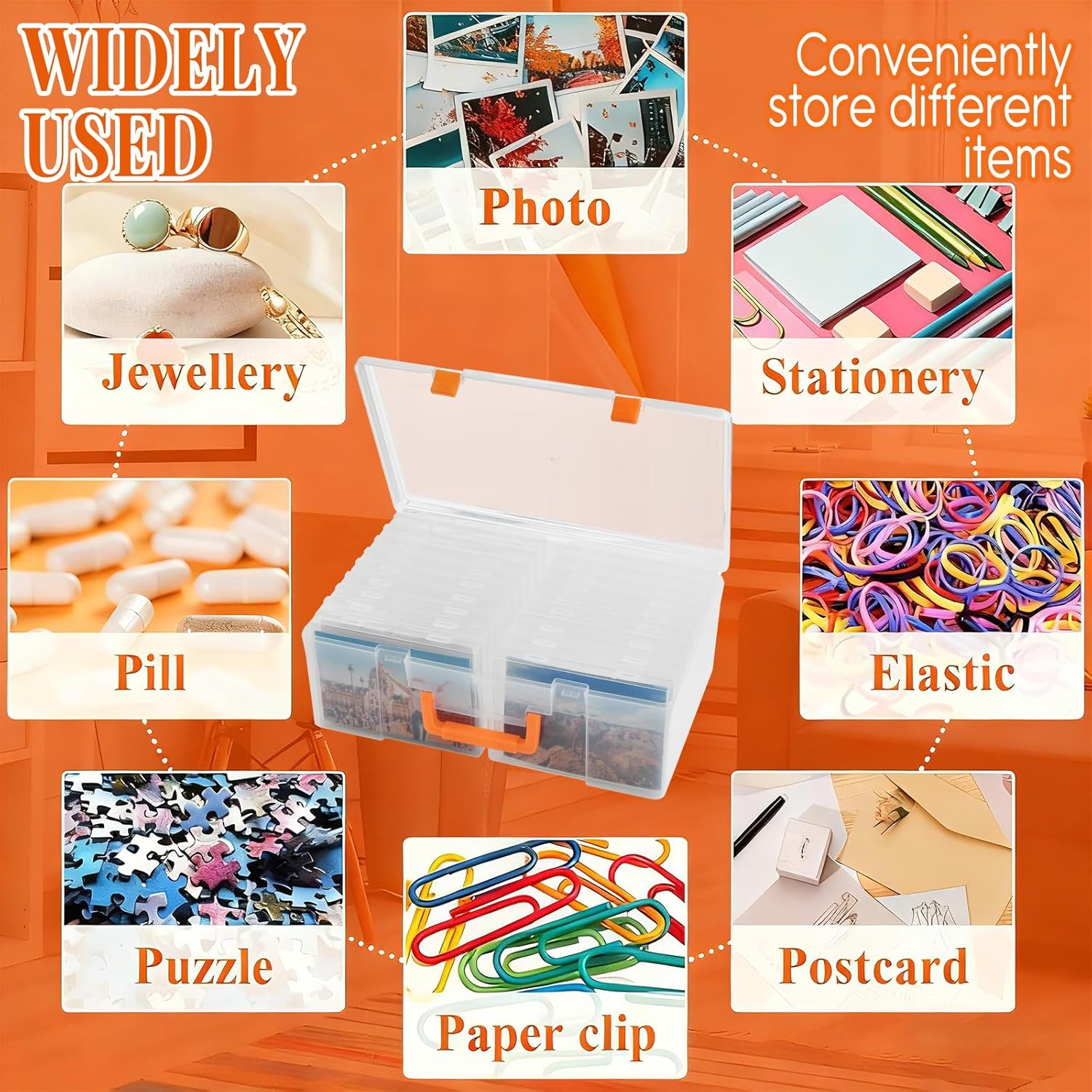 Photo Storage Box 5 X 7 Inches, 18 Inner Photo Cases with Dividers, Clear Acid-Free Photo Storage Containers with Handle, Photo Organizer Craft Keeper for Stickers, Craft, Stamp - Clear image number 2