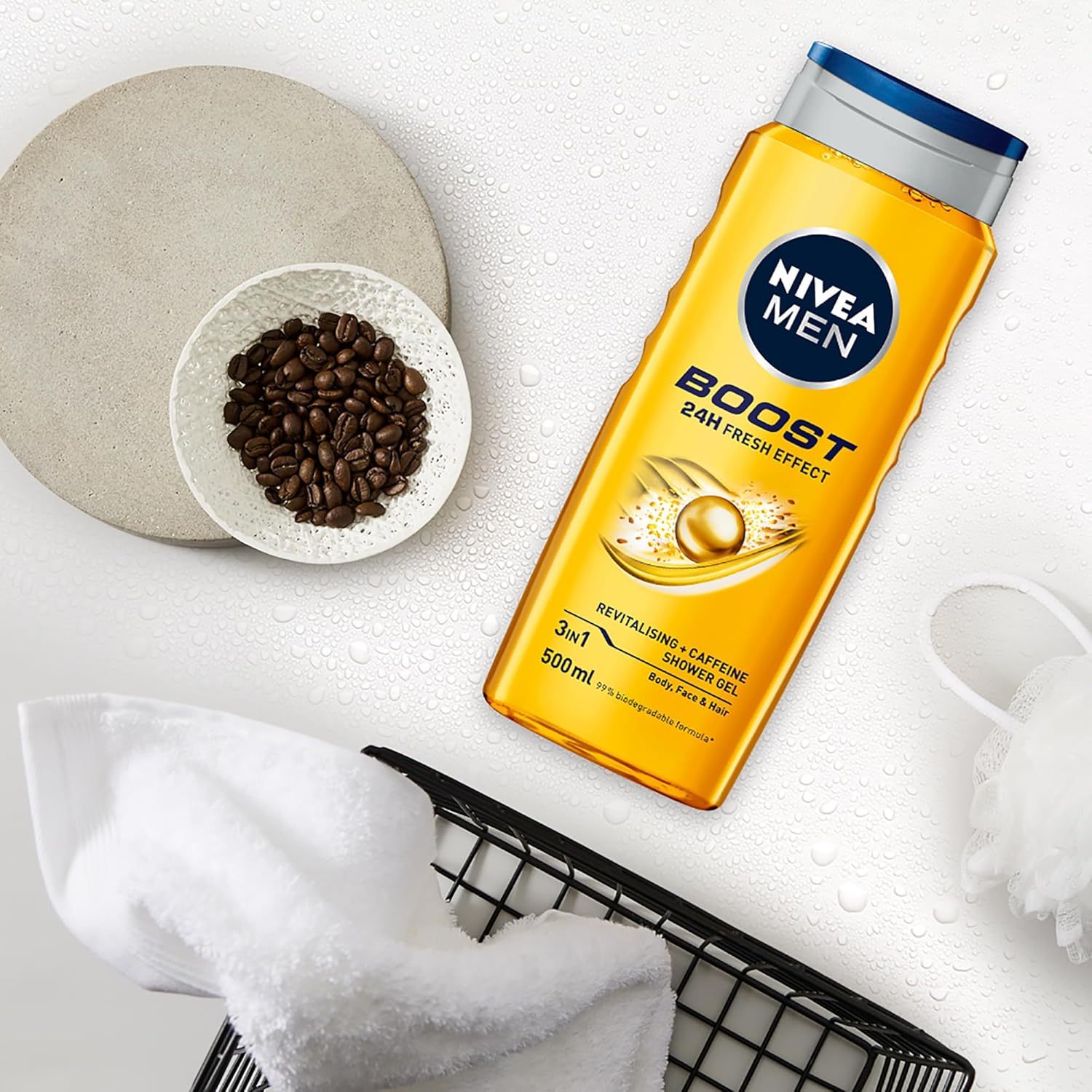 NIVEA MEN BOOST Shower Gel (500 Ml), Moisturising 3-In-1 Body Wash for Men with Naturally Sourced Caffeine, Revitalising NIVEA MEN Shower Gel image number 4