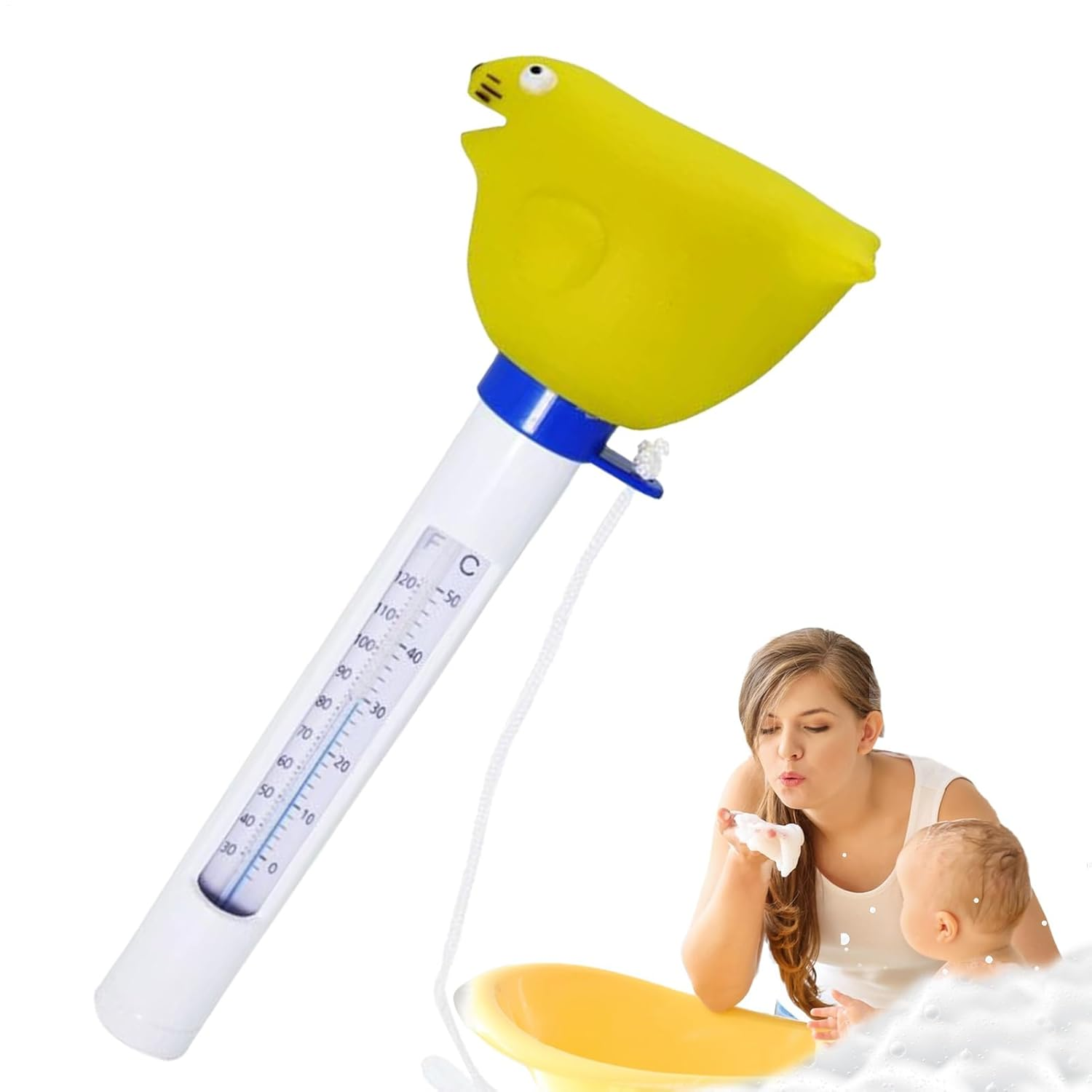 Floating Water Gauge | Baby Floating Hot Water Temperature Meter,Easy Read Portable Monitor with String Waterproof Bathtub Accessories for Swimming Ponds Aquarium