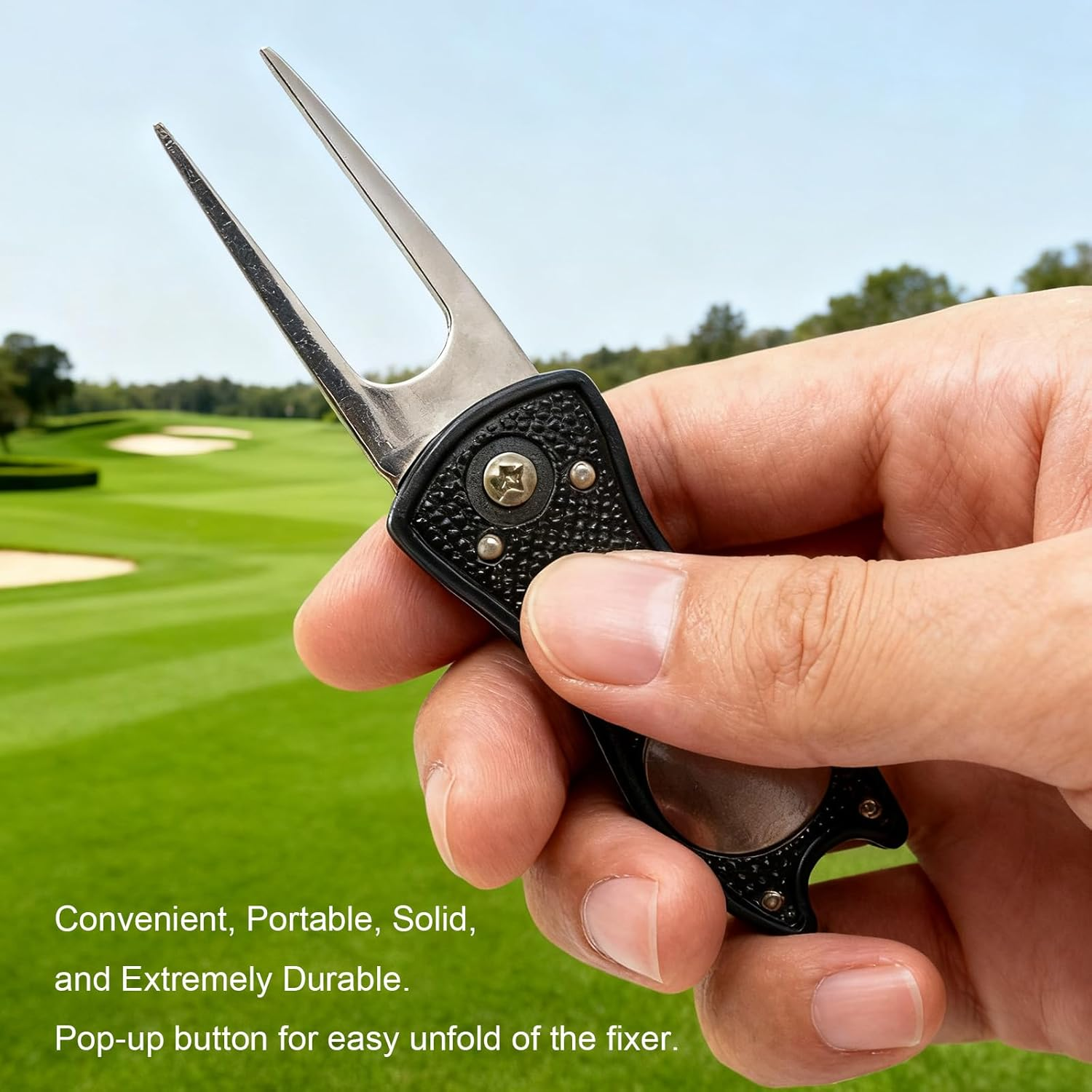 2Pcs Golf Divot Repair Tool, Foldable Golf Turf Repair Fork & Magnetic Ball Marker, Practical Golf Accessories, Golf Metal Putting Green Fork (Black and Blue) image number 4