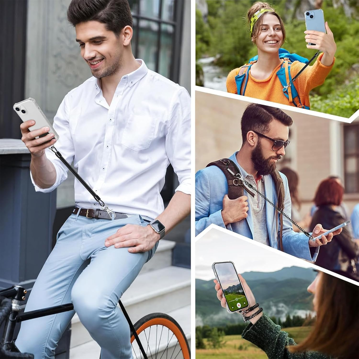 Lunarcharm 2 Pack Phone Lanyard Anti-Theft Strap Coiled Cord for Outdoor Hiking and Climbing for Most Smartphones (Black + Black) image number 6