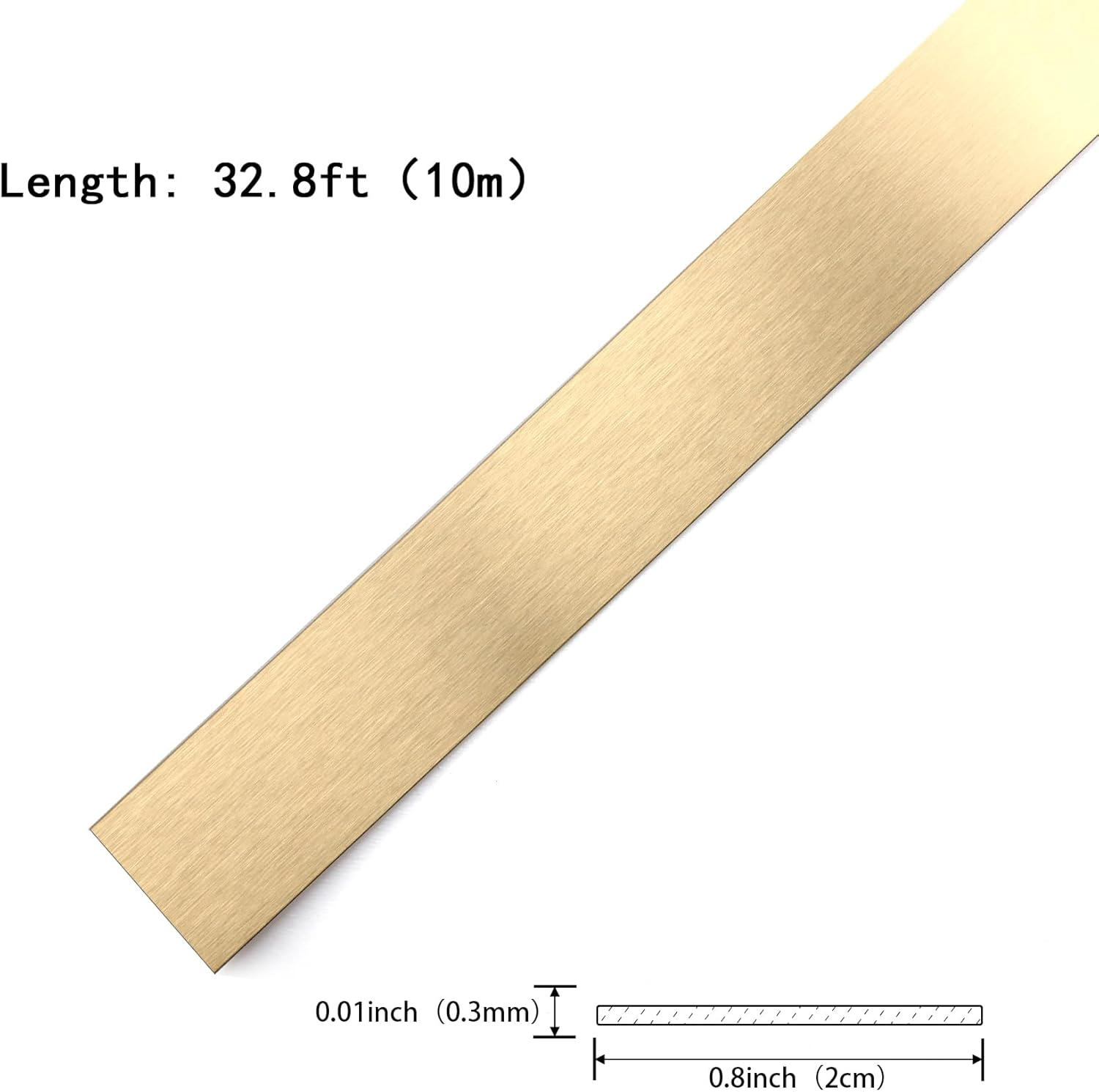 Gold Metalized Brushed Finish Molding Trim, Peel and Stick Strip for Mirror Frame, Wall, Fireplace and Home DIY Decoration (32.8 Ft X 0.8 Inch)