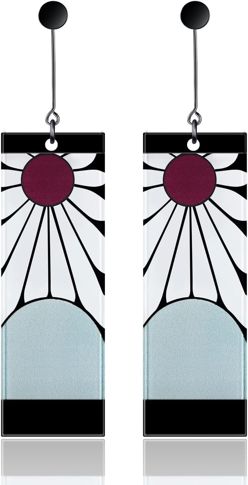 925 Sterling Silver Tanjiro Earrings,Anime Demon Slayer Cosplay Tanjiro Black Earrings Ear Clip Kimetsu No Yaiba Hanafuda Halloween for Men Women Earrings