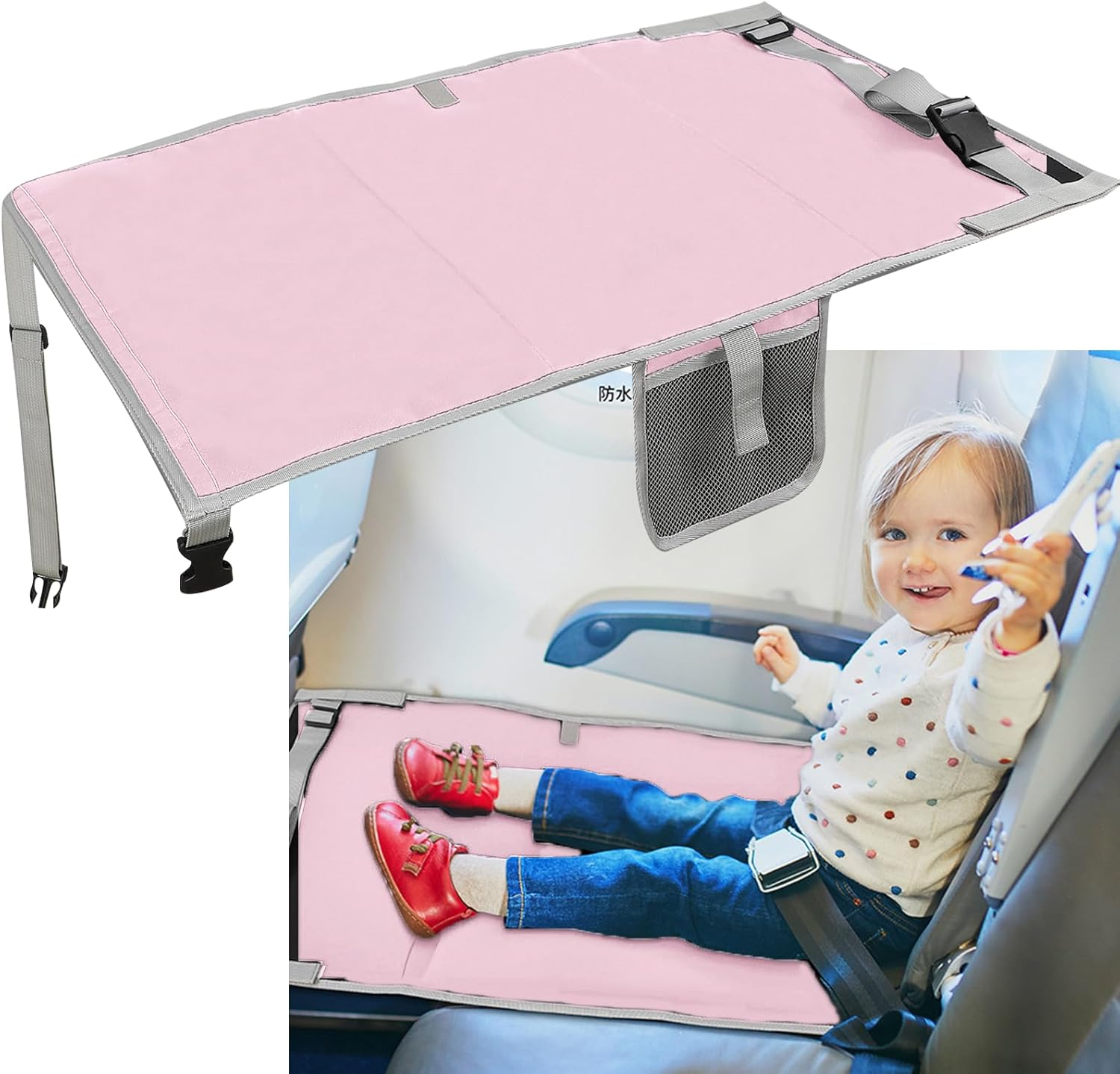 Pink Airplane Bed for Toddler 76&times;44.5Cm, Airplane Seat Extender for Travel Waterproof Lightweight Airplane Foot Hammock Suitable for All Aircraft Seats,Comfortable Flight Companion for Your Child
