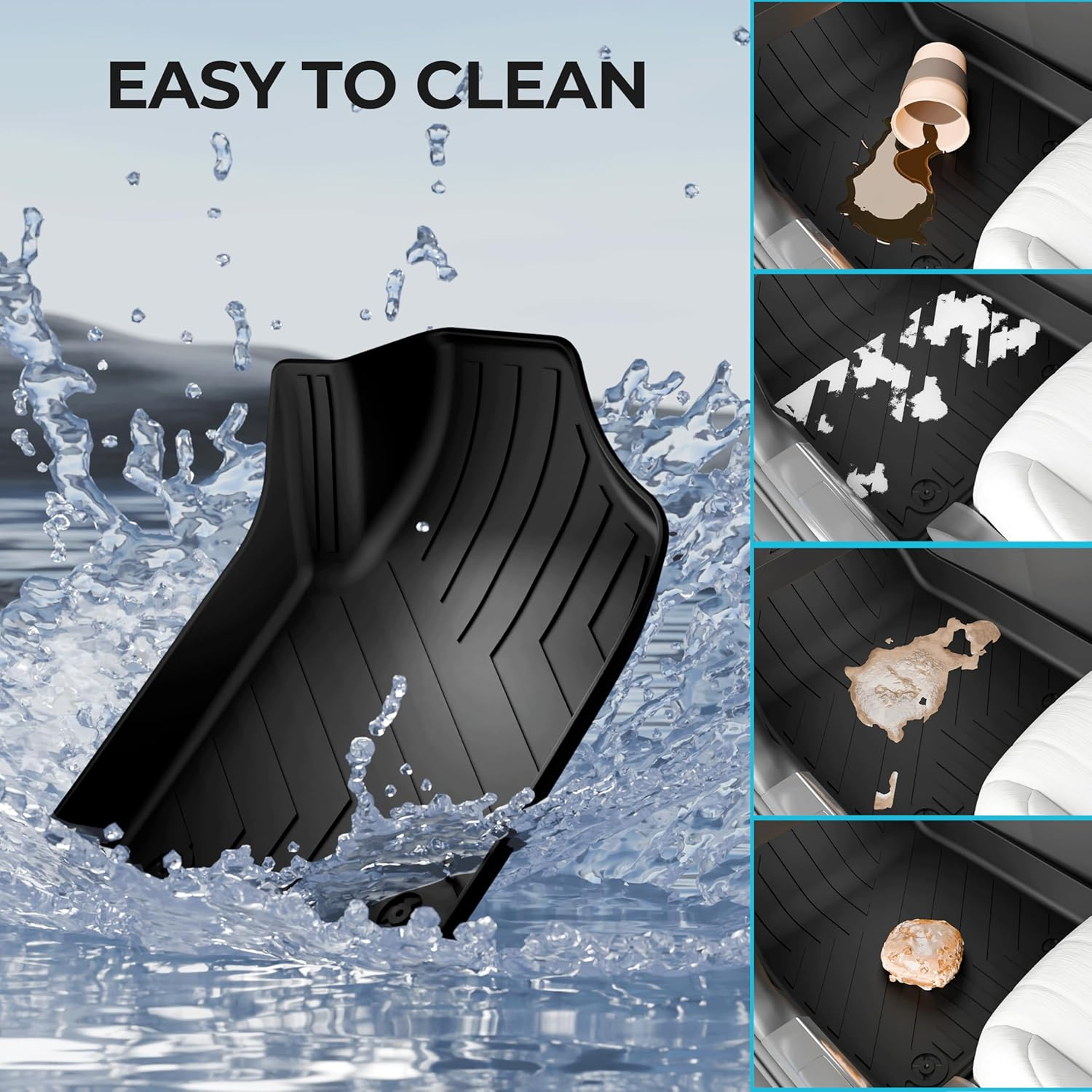 EVPEIWE Car Floor Mat Suitable for 2023-2025 MG HS PHEV, 4PCS RHD Waterproof Boot Liner Carpet Floor Mats Front and Rear 3D TPE Anti-Slip Pads, All Weather Protection Car Mats image number 3