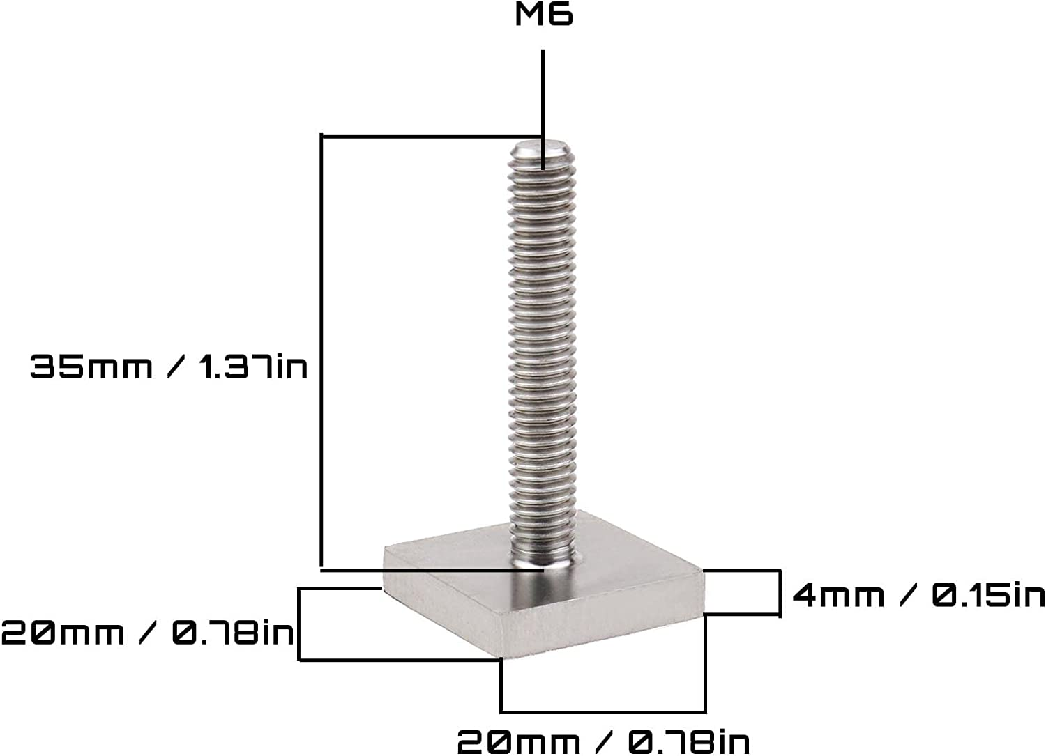 Emagtech 6PCS T-Track Adapter M6 X 35 Mm T-Slot Bolts Stainless Steel 20X20Mm Square Head Bolts Car Roof Bar Accessories for Car Roof Rack Roof Box Rail Carrier image number 5
