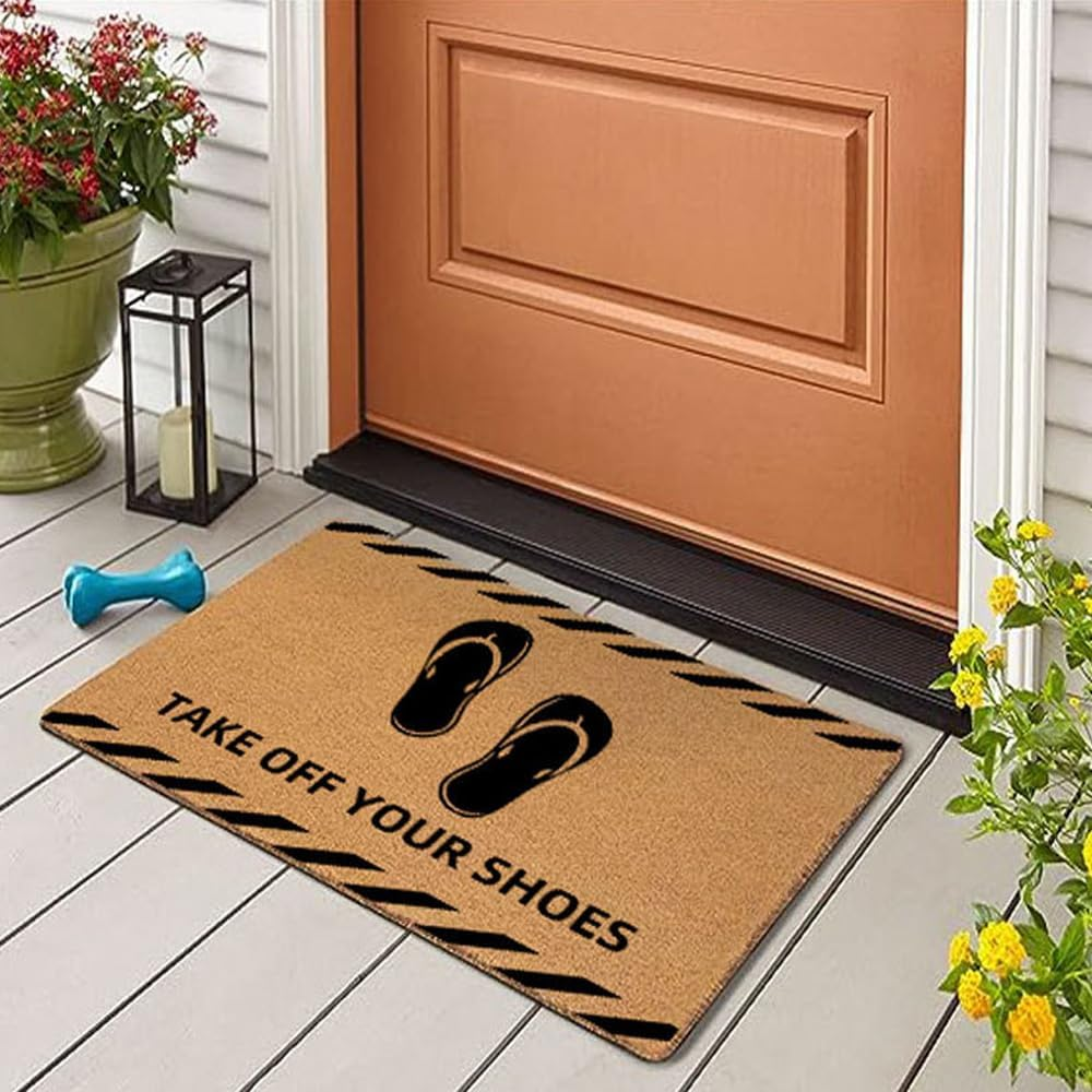 Take off Your Shoes Outdoor Mats for Front Door, Non-Slip Low Pile Outdoor Doormat Faux Coconut Coir Heavy Duty Outdoor Mats for Front Door (Take off Your Shoes, 45Cm X 70Cm) image number 2