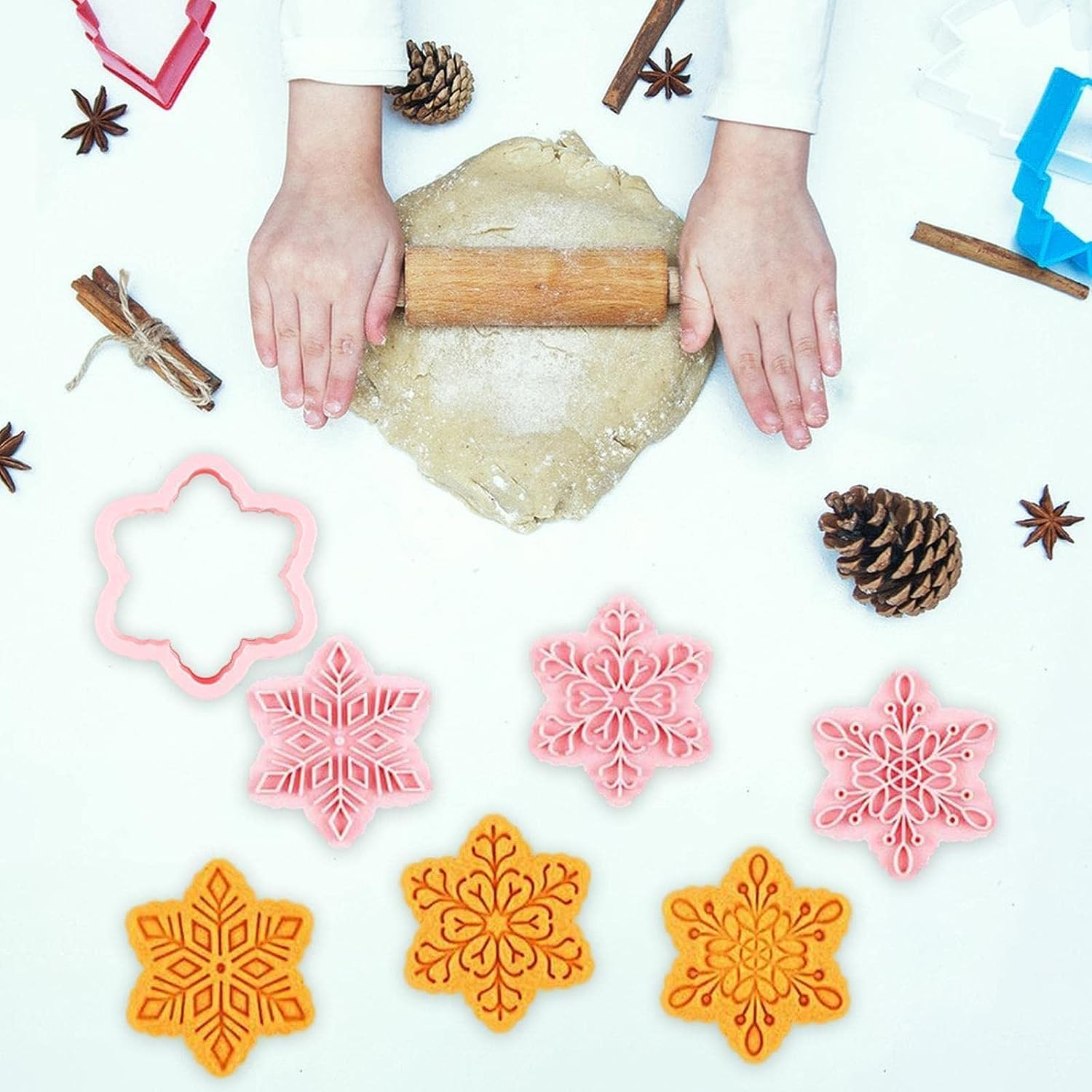 Christmas Pastry Stamper - Snowflake Thanksgiving Christmas Pastry Stamp for Biscuit Cookie,Embossing Cutters for Fondant Biscuit Baking Molds