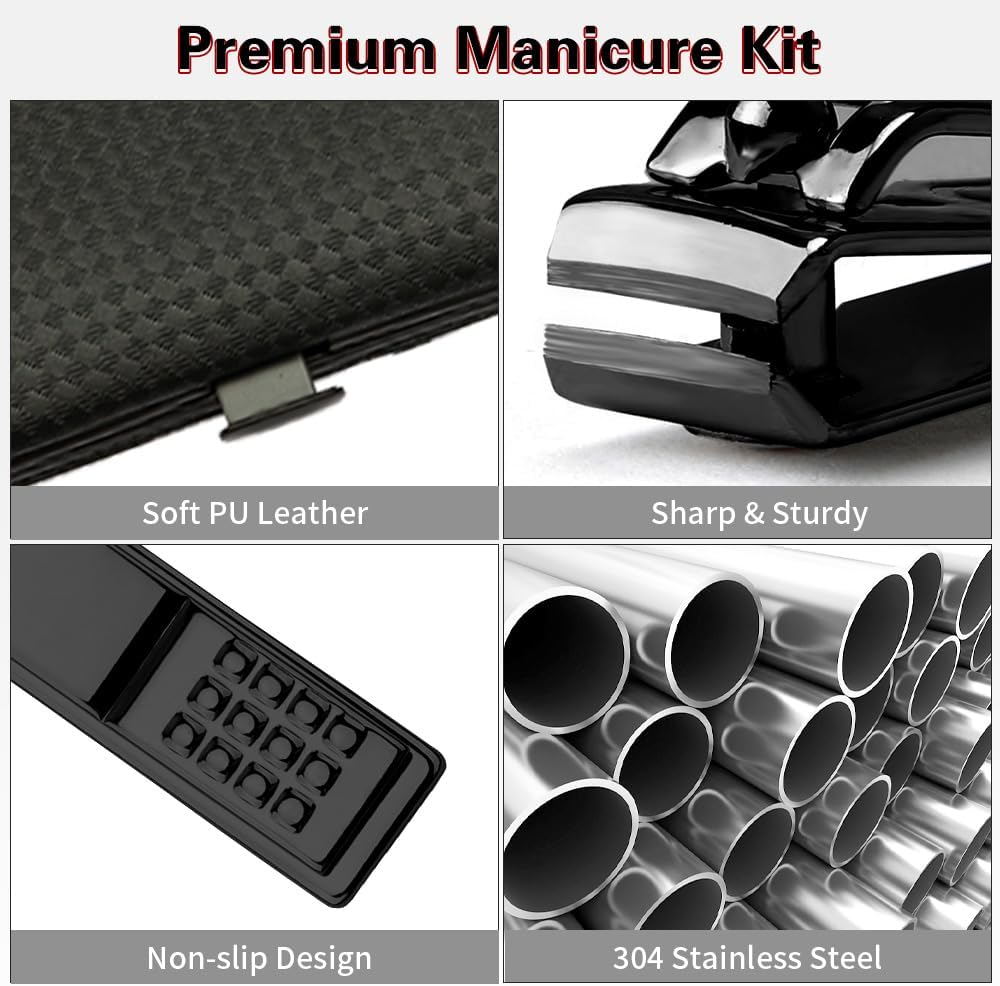 Manicure Set, Stocking Stuffers for Men, Nail Clipper Set, Manicure Kit, Travel Nail Grooming Kit, Stainless Steel Facial Manicure Pedicure Nail Care Tools, Valentines Day Gifts for Him Men Boyfriend - Black image number 3