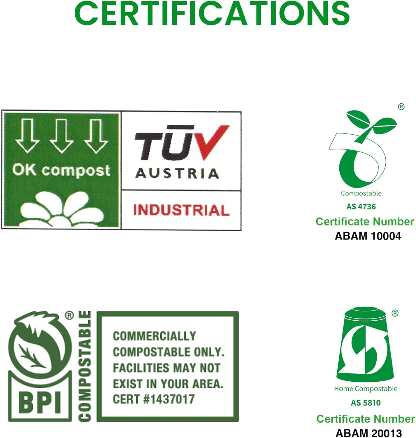 ROWNYEON Certified Compostable Dog Poop Bags, 100 Counts Extra Thick and Leak Proof Biodegradable Pet Poop Handle Tie Bags with AS4736, AS5810, ASTM D6400 and EN13432 Certified(10 Rolls) image number 6