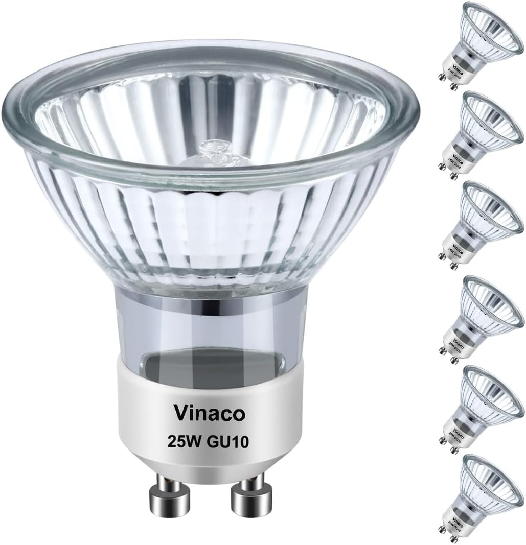 Vinaco GU10 Halogen Bulb 25W, 6 Pack GU10 Bulbs 38&deg; Beam Angle Warm White 2800K Dimmable, Long Lasting 230V 25W for Recessed, Track Lighting image number 2