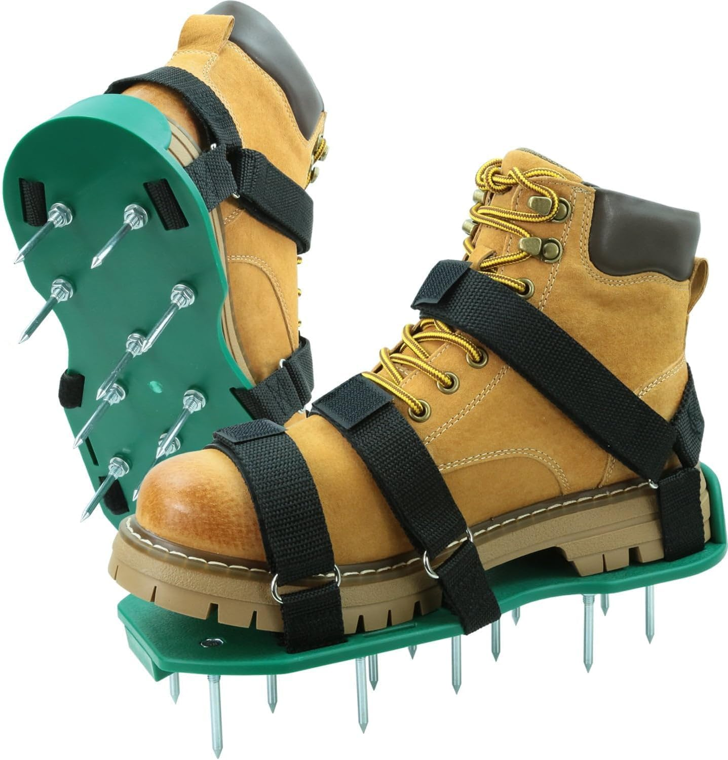 Lawn Aerator with Adjustable Straps Lawn Aerator Shoes with Dual Straps on Instep for Effectively Aerating Lawn Soil, Lawn Tool One Size Fits All Pre-Assembled Heavy Duty Spiked Sandals （Green） image number 4