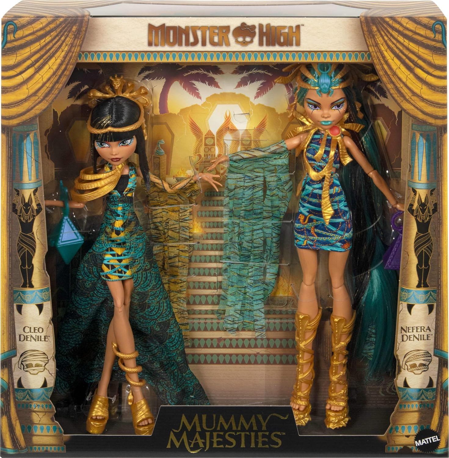 Monster High - Dolls Mummy Majesties Cleo and Nefera De Nile Collectible Figures Twin Pack with Gold Accessories and Premium Clothing HXJ01 image number 5