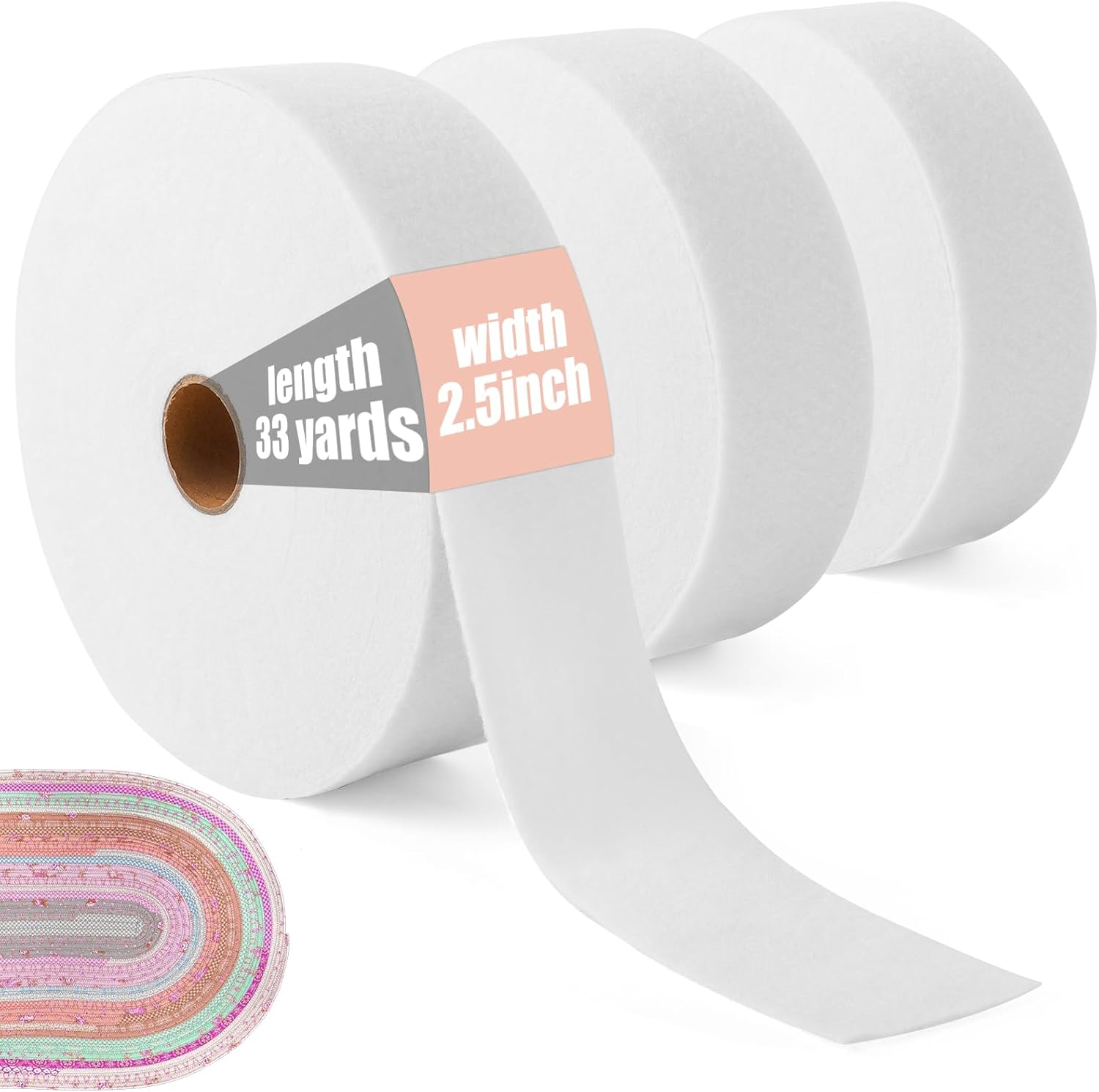 Ucandy 99 Yard Jelly Roll Batting Strip 2 1/2 Inch Cotton Quilt Batting, Flexible Batting on a Roll 33 Yards for Jelly Roll Rugs,Braided Rug,Throw Rugs,Purses image number 5