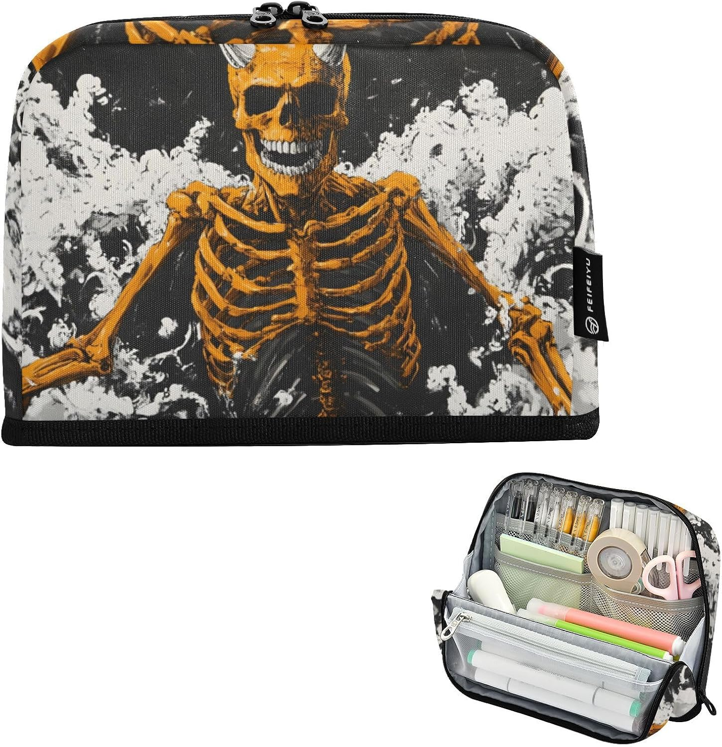 XYMZR Large Capacity Skeleton Cloud Pencil Case - Fashion Magnetic Flap Stable Pencil Pouch with Zipper - Stationery Organizer School Supplies for Teen and Adult image number 2