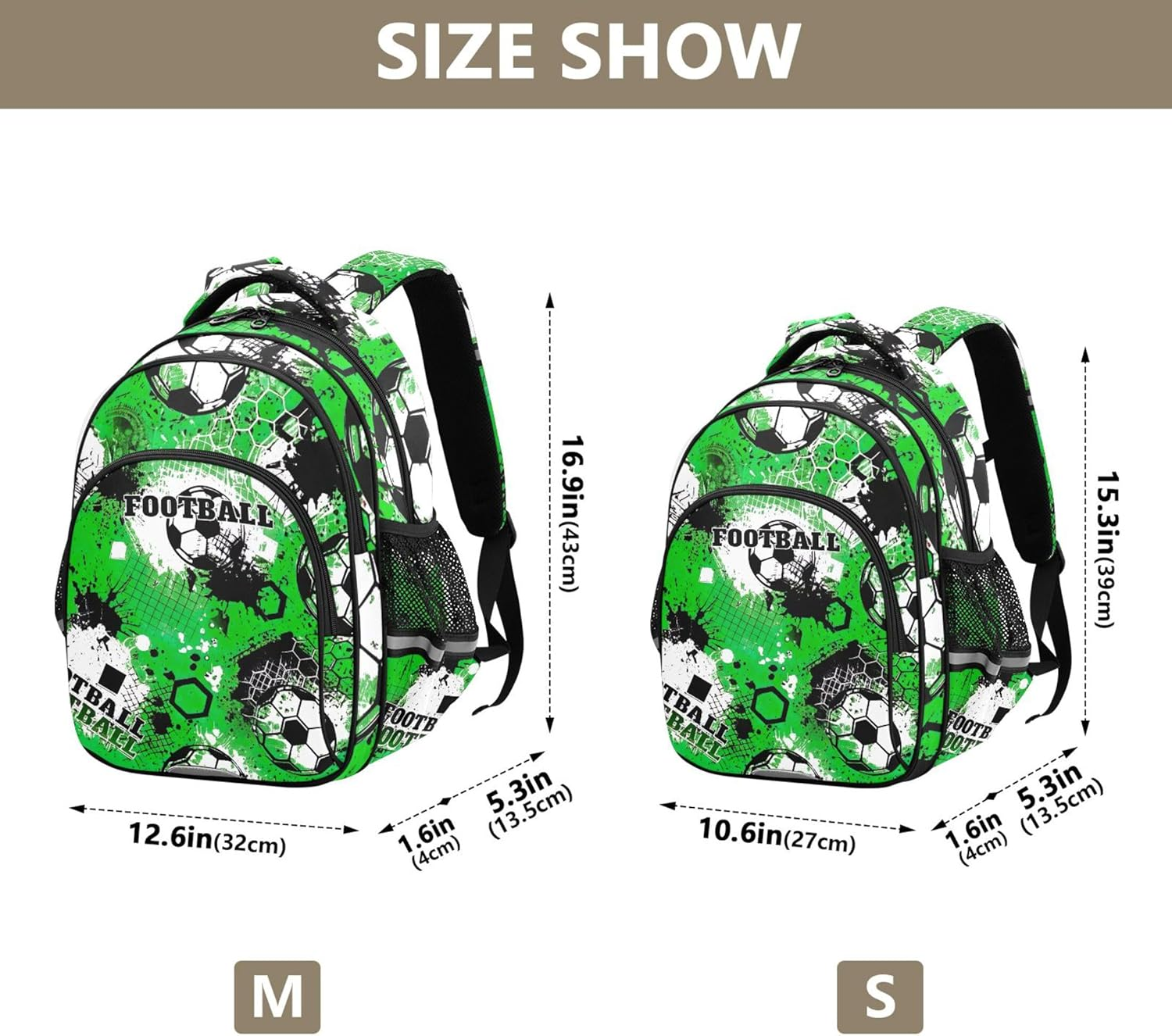 Joisal Soccer Ball Kids Backpack School Custom Personalized Green Football Print Bookdaypack Elementary Preschool image number 1