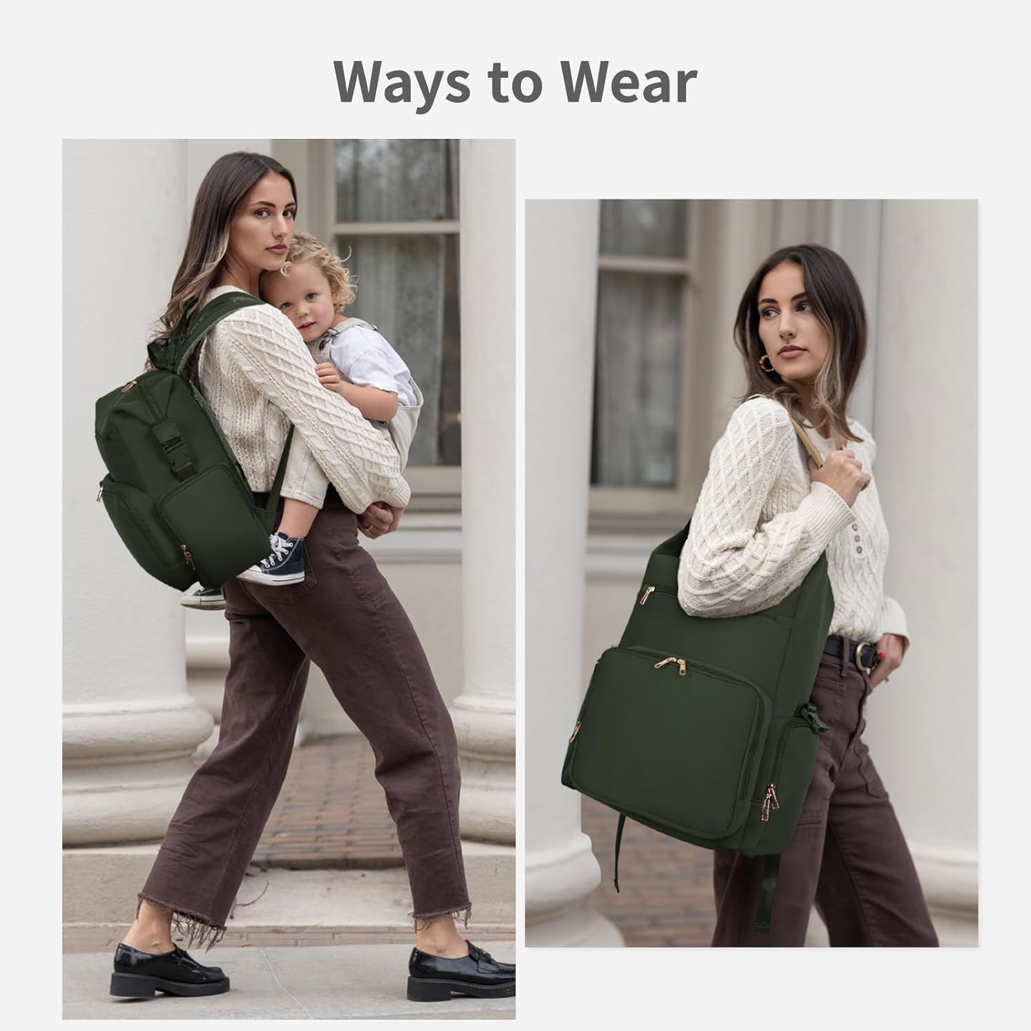 CEI-CEI Neoprene Changing Bag Backpack with Changing Pad, Large Nappy Changing Bags, Newborn Baby Maternity Bags - Army Green image number 5