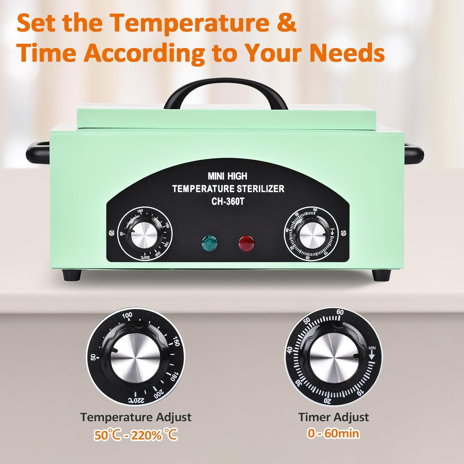 Advwin High Temperature Metal Tool Cleaner Machine, 2L Dry Heat Cleaning Box, with Temperature & Time Setting, Nail Tool Sterilizer Cabinet with Handle, for Beauty Salon, Lab, Dental, Home image number 4