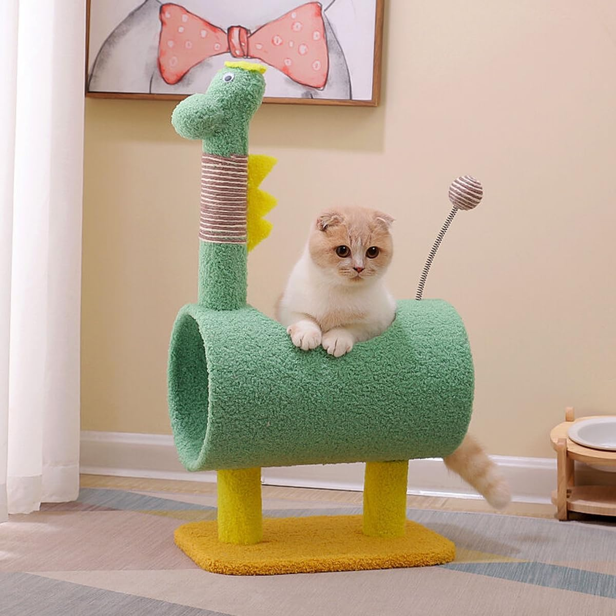 AIMALL Cat Climbing Frame with Sisal Scratch Column, Duck and Dinosaur Shapes, 25.6" Height, Sturdy and Wear-Resistant Jumping Platform for Indoor Cats image number 3