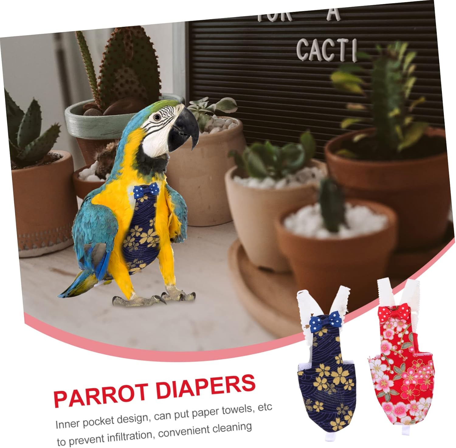 Parliky 2Sets Elegant Birds Diaper Cotton Pet Nappy Washable Comfortable for Parrots Reusable Daily Wear Party Holiday Fashion 2Pcs*2 image number 3