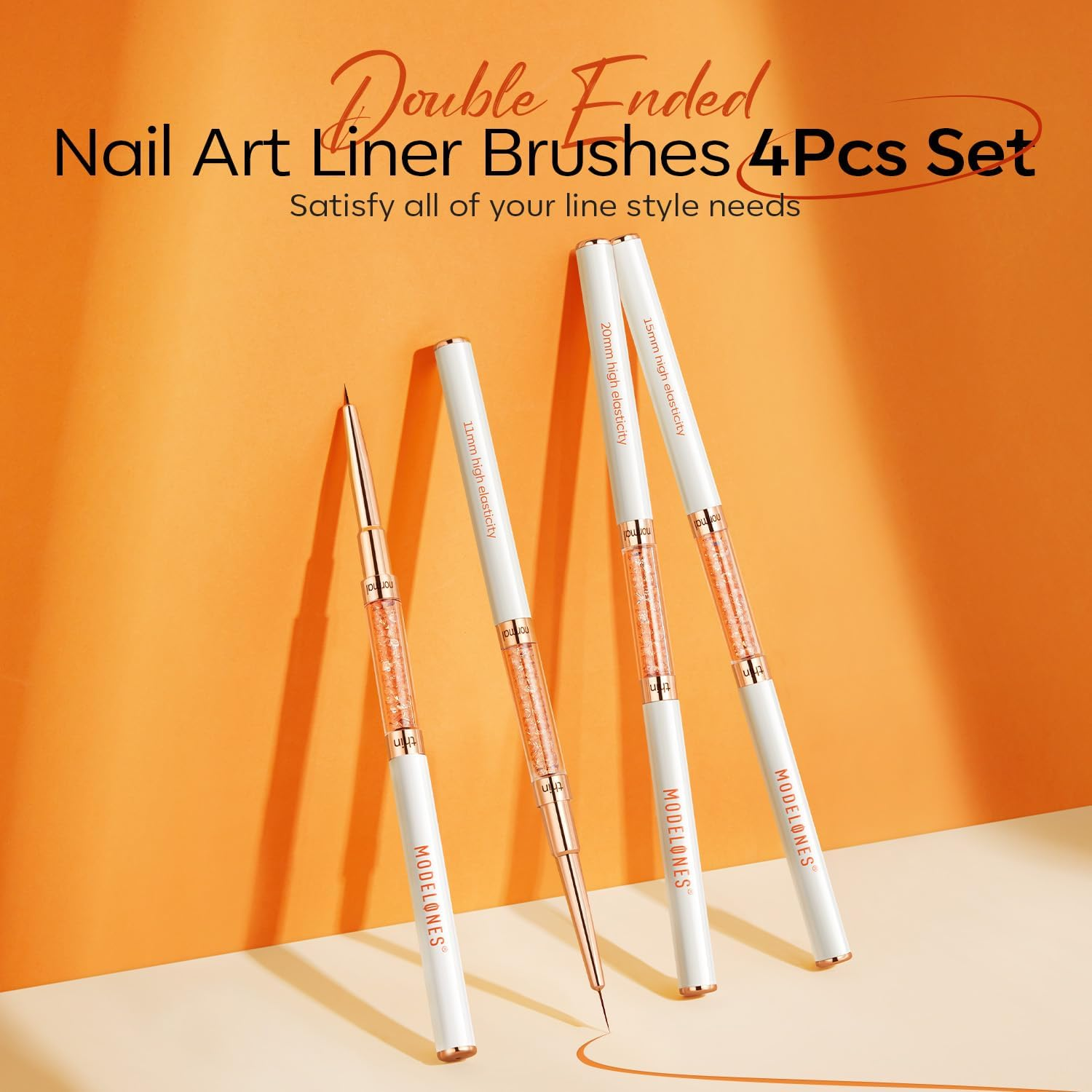 Modelones Nail Art Brushes, Super Fine Thin Liner Nail Brush Set Sizes 7/11/15/20Mm for Nail Gel Polish Painting Designs with Acrylic Rhinestone Handle Gift for Women image number 5