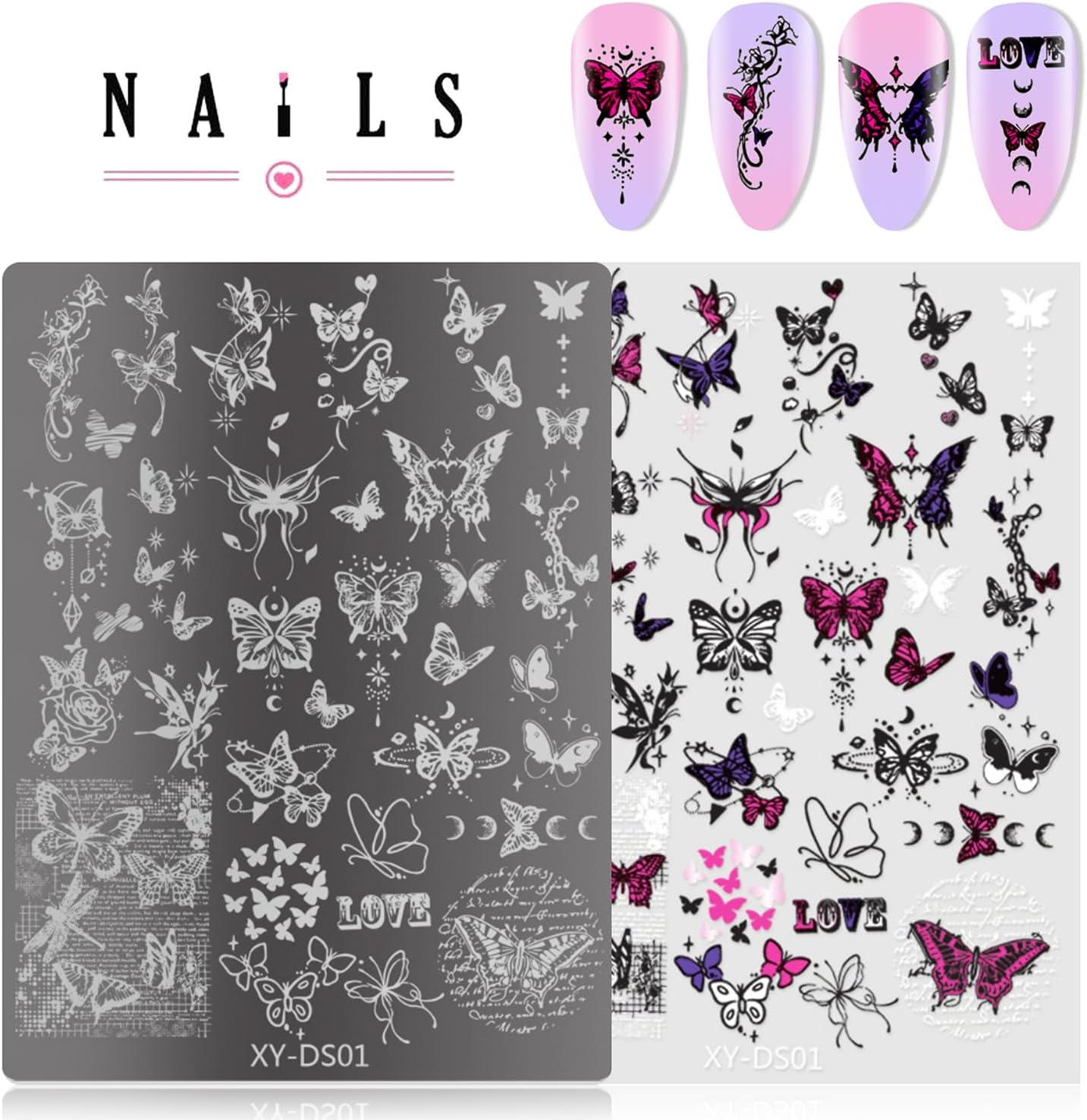 4Pcs Gothic Cute Nail Stamping Plate Set - Dark Kawaii Nail Art Templates, Stainless Steel Spooky Sweet Nail Stamp Plates with Skull & Lace Patterns for DIY Manicure Printing Tools image number 1