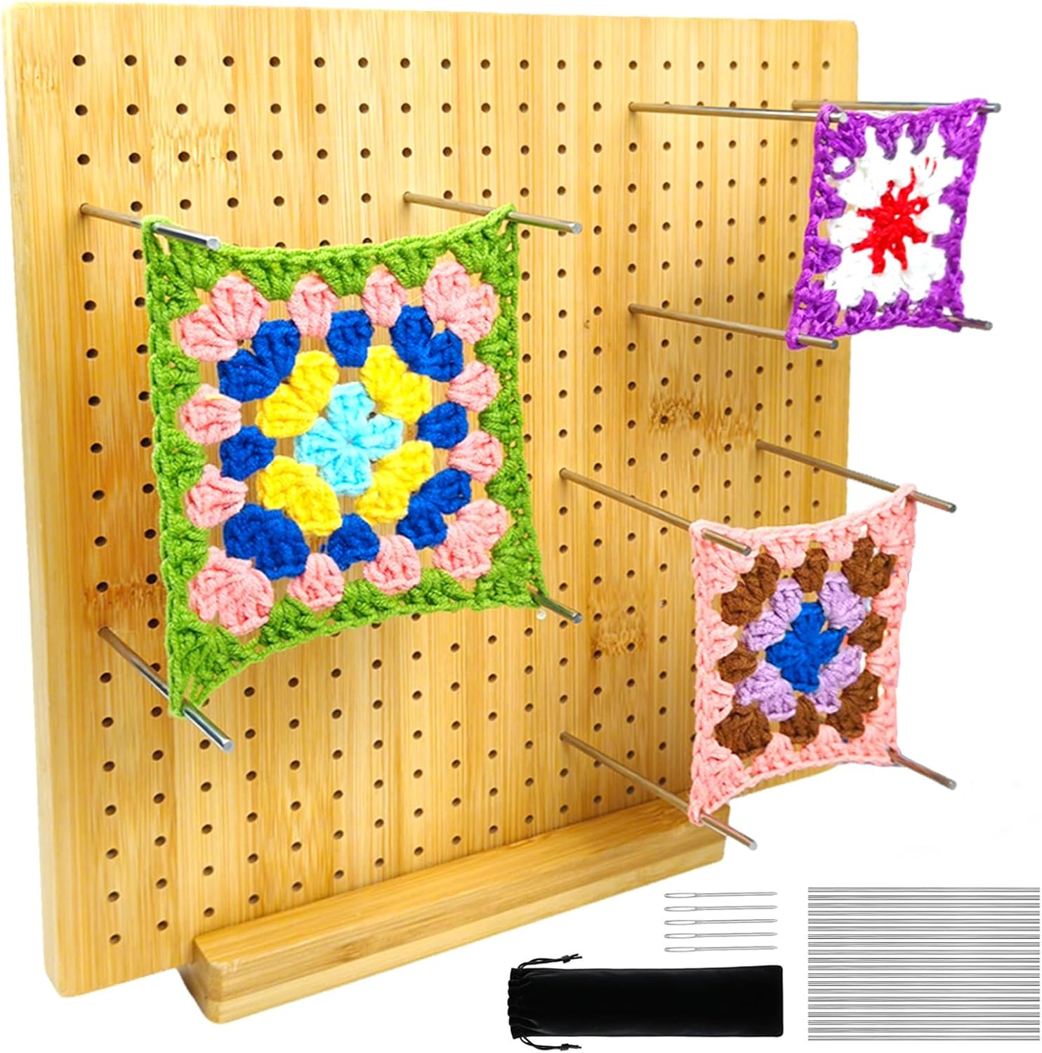 Mint'S Colorful Life 28Cm Crochet Blocking Board with 20 Pcs Steel Pins and 5 Crochet Hook, Bamboo Wooden Knitting Blocking Mats for Crocheting Knitting, Granny Squares Crochet Projects Gifts for Mothers Grandmothers image number 2