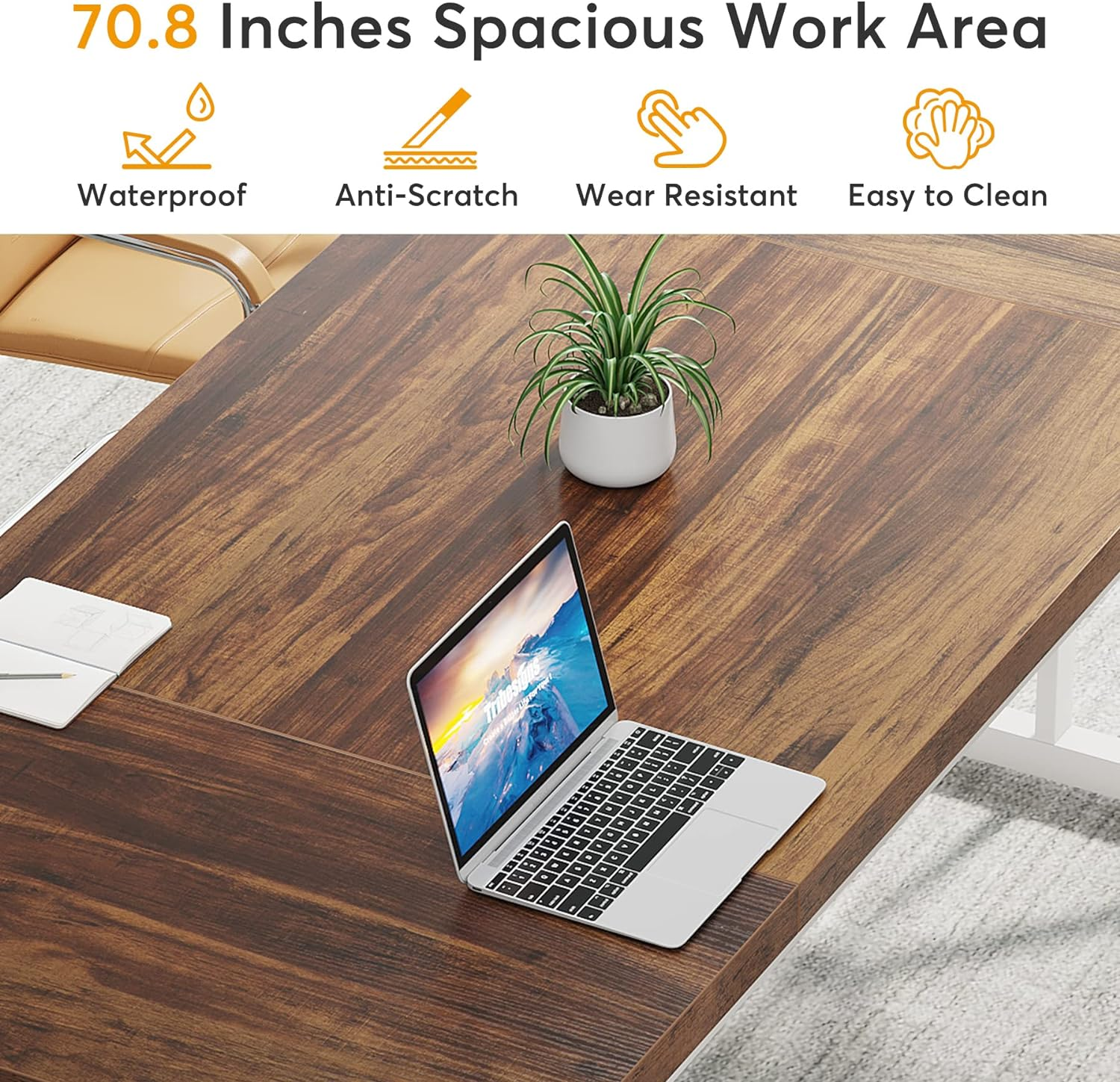 Tribesigns 180 Cm Executive Desk, Large Computer Desk Workstation, Modern Simple Style Office Desk Study Writing Table, Business Working Desk for Home Office (Brown/White, Desk 80Cm Depth) image number 6