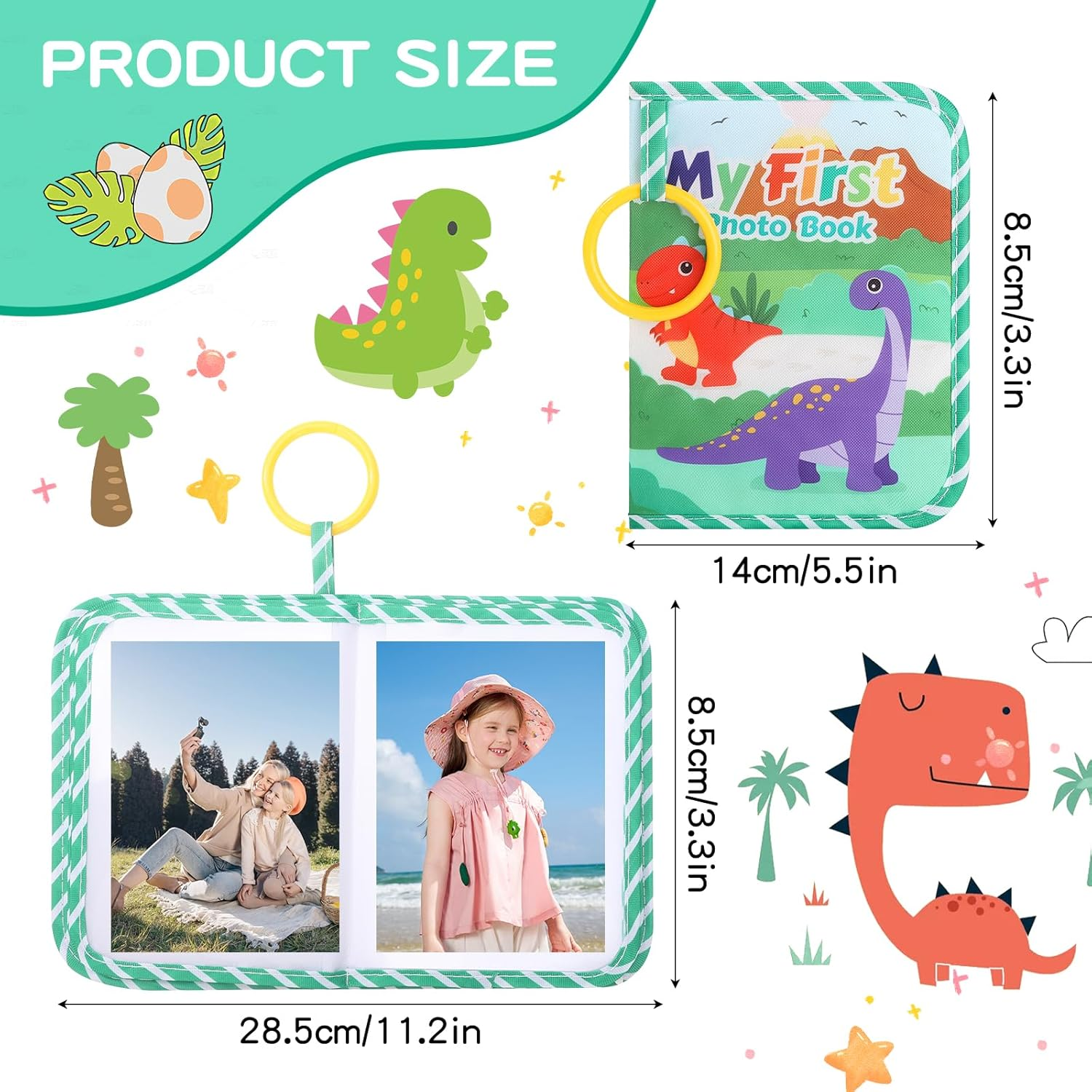 My First Photo Book for Baby 4&times;6 Inch Soft Cloth Photo Album for Family Memory with Baby Safe Mirror Toddler Photo Album Gift for New Parents (Dinosaur, 1) image number 2