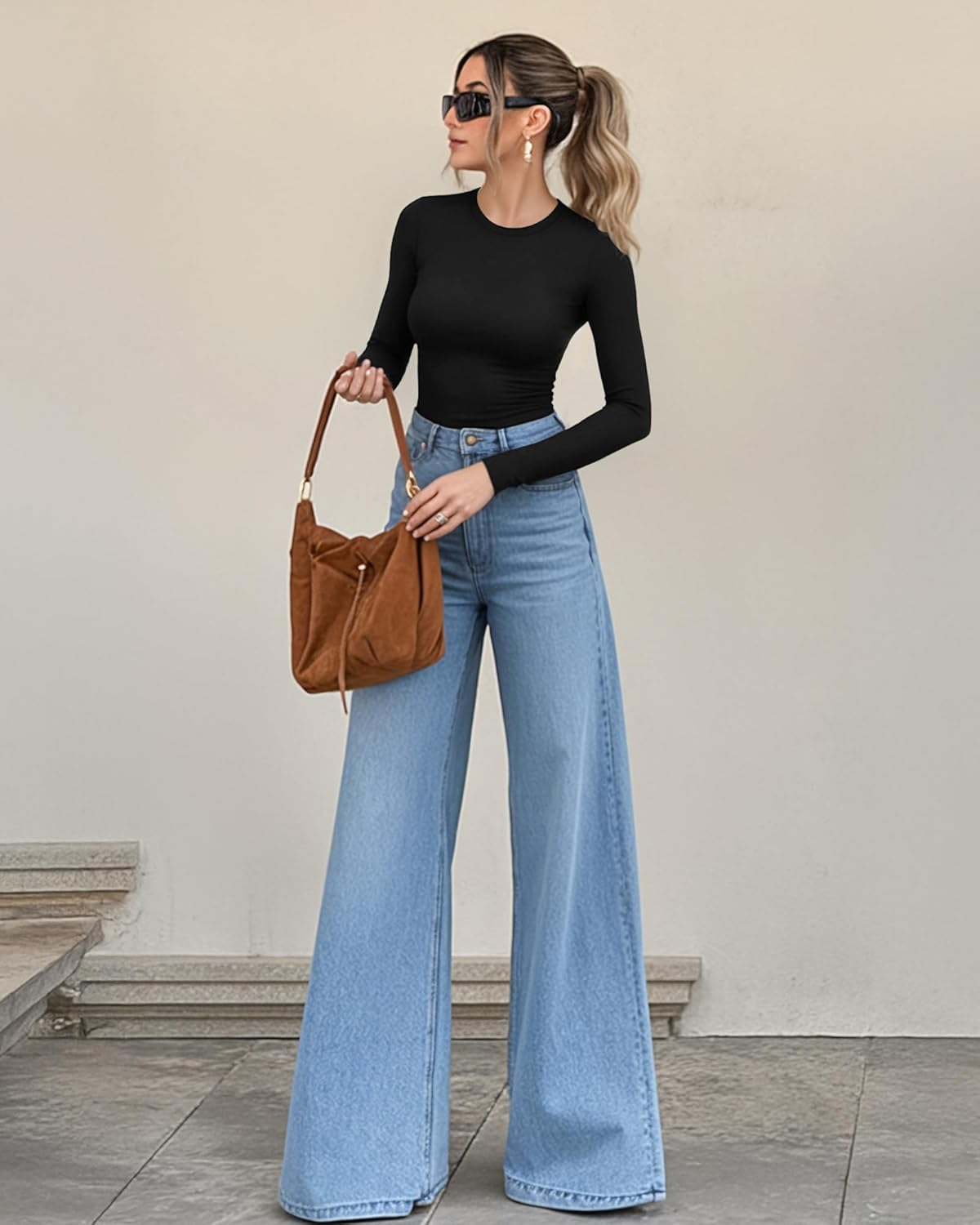 Lotofun Women'S Long Sleeve Crew Neck T Shirts Slim Fitt Going Out Tops image number 3