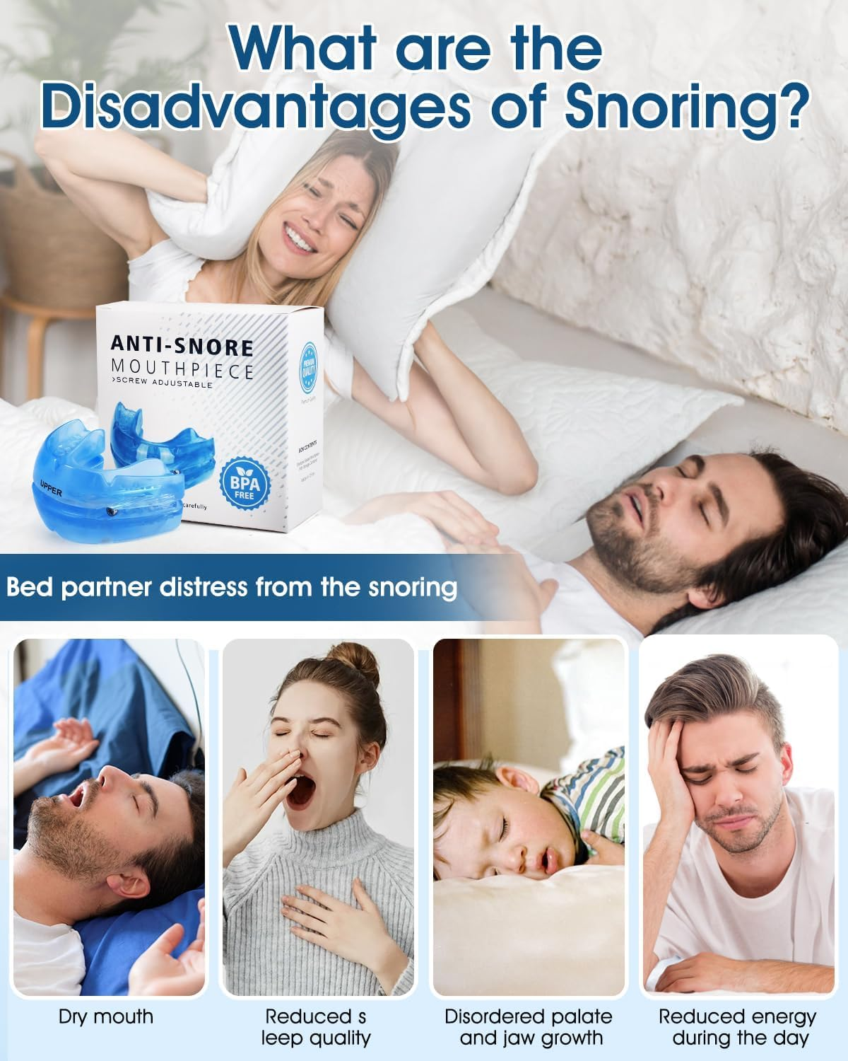 Anti Snoring Device- BPA Free anti Snoring Mouthpiece Mouth Flexible Adjustable Effective Reduce Clenching & Pain anti Snore Solution for Men and Women Reclaim Peaceful Sleep with Portable Storage Box image number 1