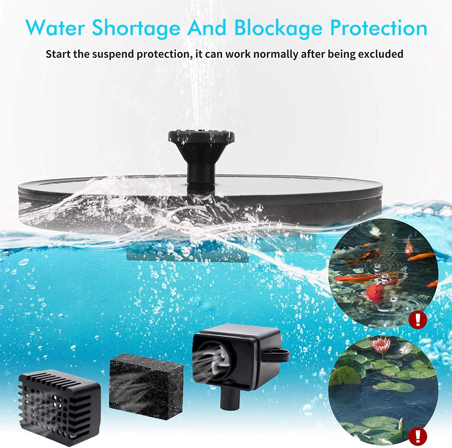 HFAN Solar Fountain Pump, Garden Solar Water Fountain Solar Powered Water Pump with 6 Nozzles, Solar Pond Pump for Water Feature, Fountain, Pool, Bird Bath, Garden Decoration