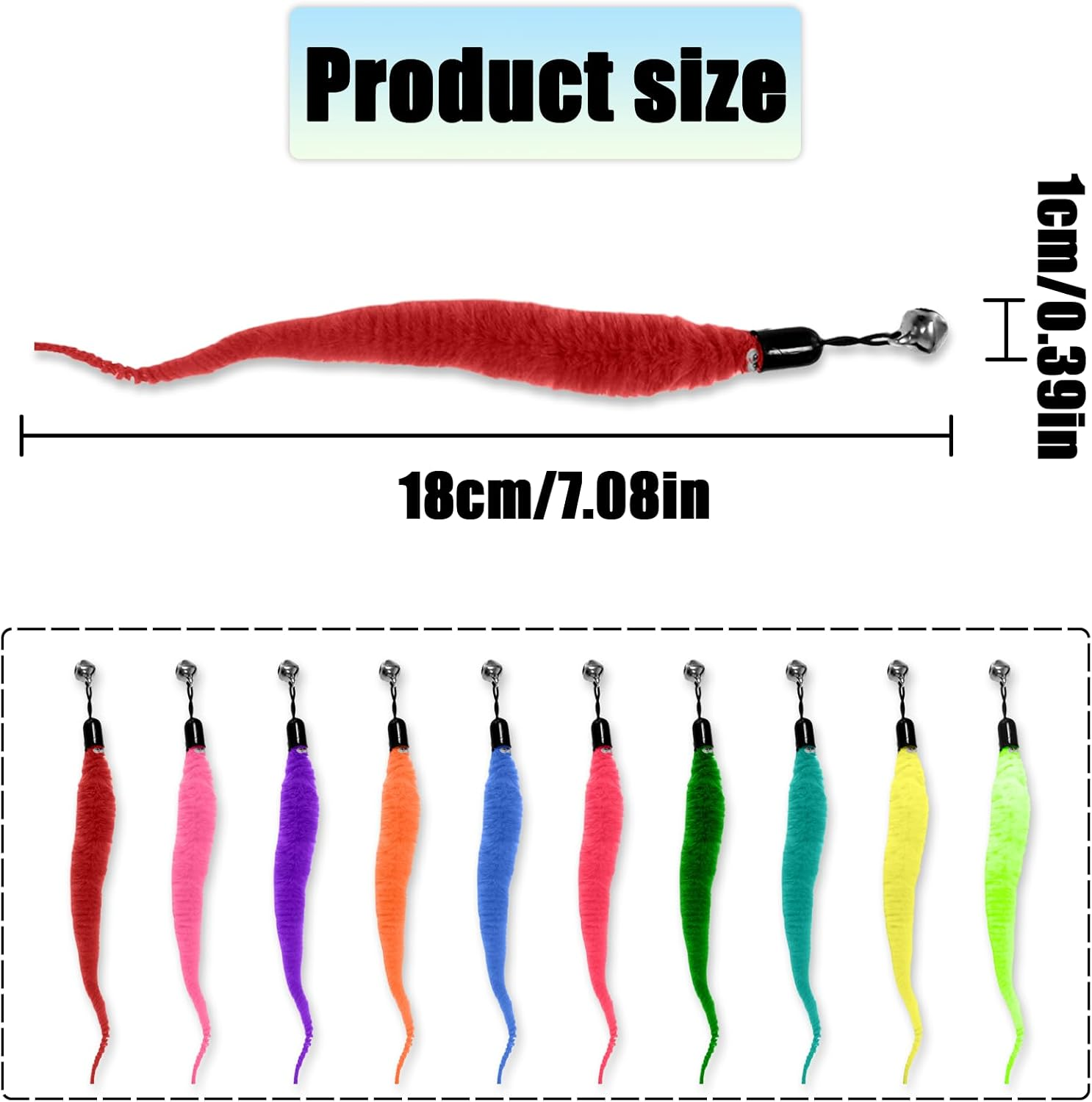 WELANE Cat Worm Toy Refills, 10 PCS Assorted Colors Worm Cat Interactive Toy for Teaser Replacement image number 6