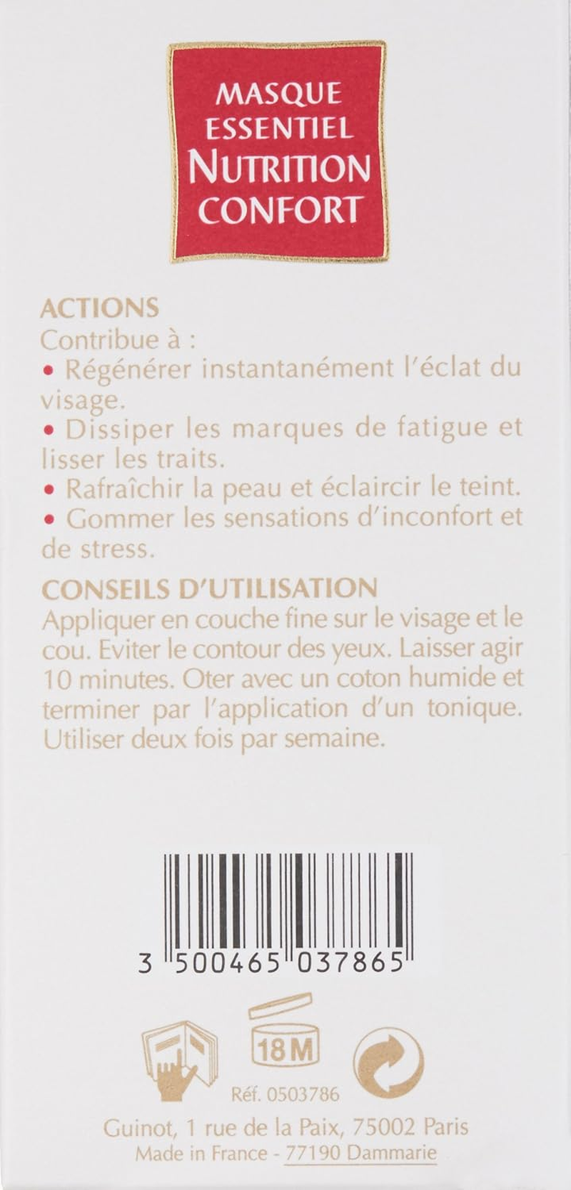 Guinot 50Ml Masque Essentiel Nutrition Confort Instant Radiance Moisturizing Mask Dry Skin image number 4