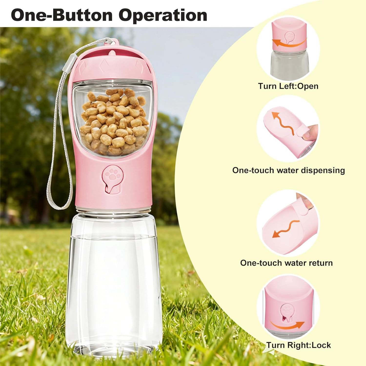 Dog Water Bottle, Multifunctional Portable Bottle with Food Container, Dogs Bottle Suitable for Outdoor Activities (Pink 12Oz) - Pink 19Oz image number 6