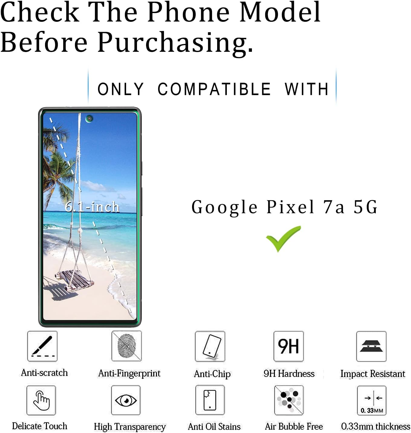 [2-Pack] KATIN Compatible for Google Pixel 7A Tempered Glass Screen Protector, Support Unlock Fingerprint, anti Scratch, Bubble Free, 9H Hardness, Case Friendly image number 4