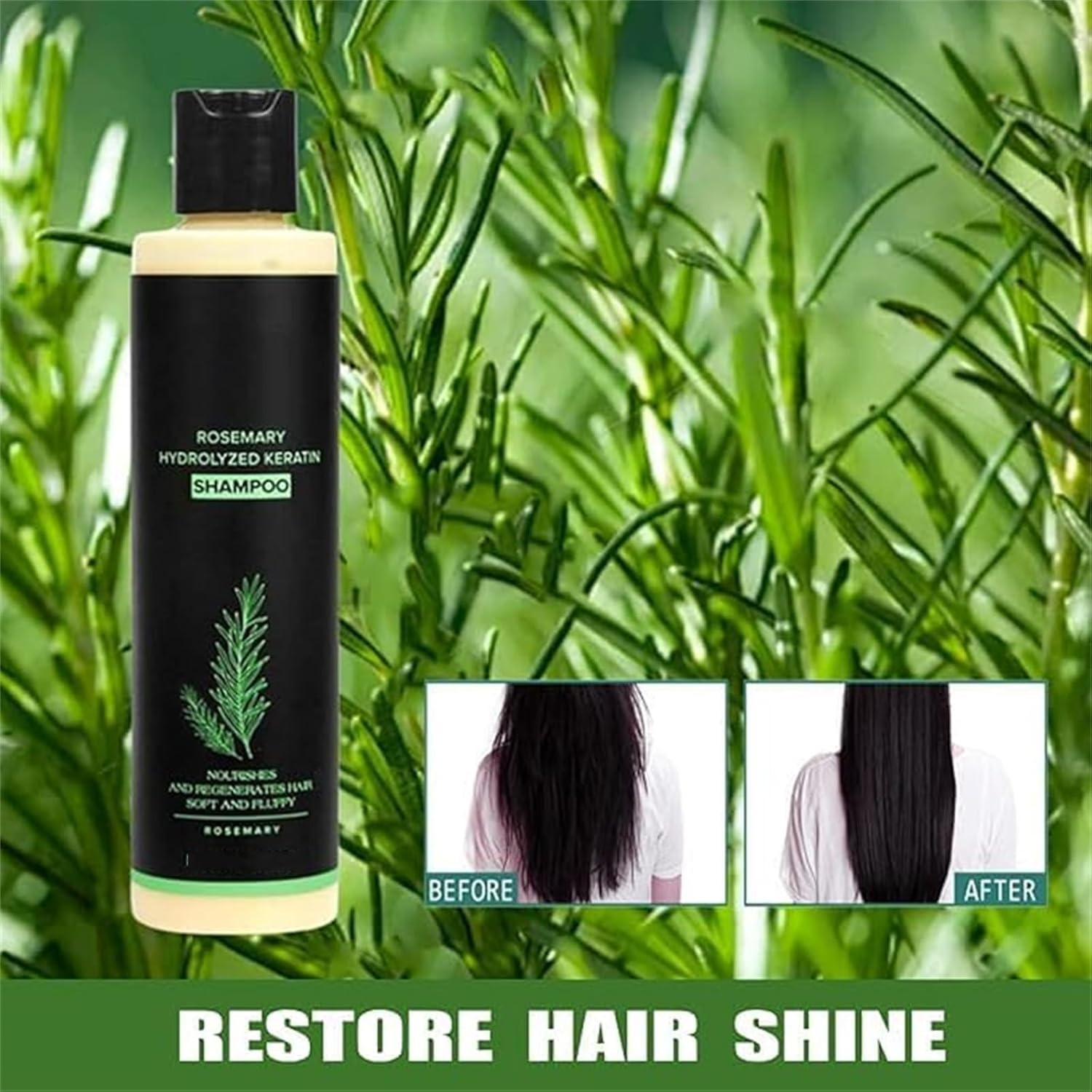 Rosemary Hydrolyzed Keratin Shampoo, Rosemary Leaf Oil Shampoo, Natural Thickening & Strengthening Sham-Poo, Soft and Fluffy for Men and Women Cleansing Conditioner image number 4