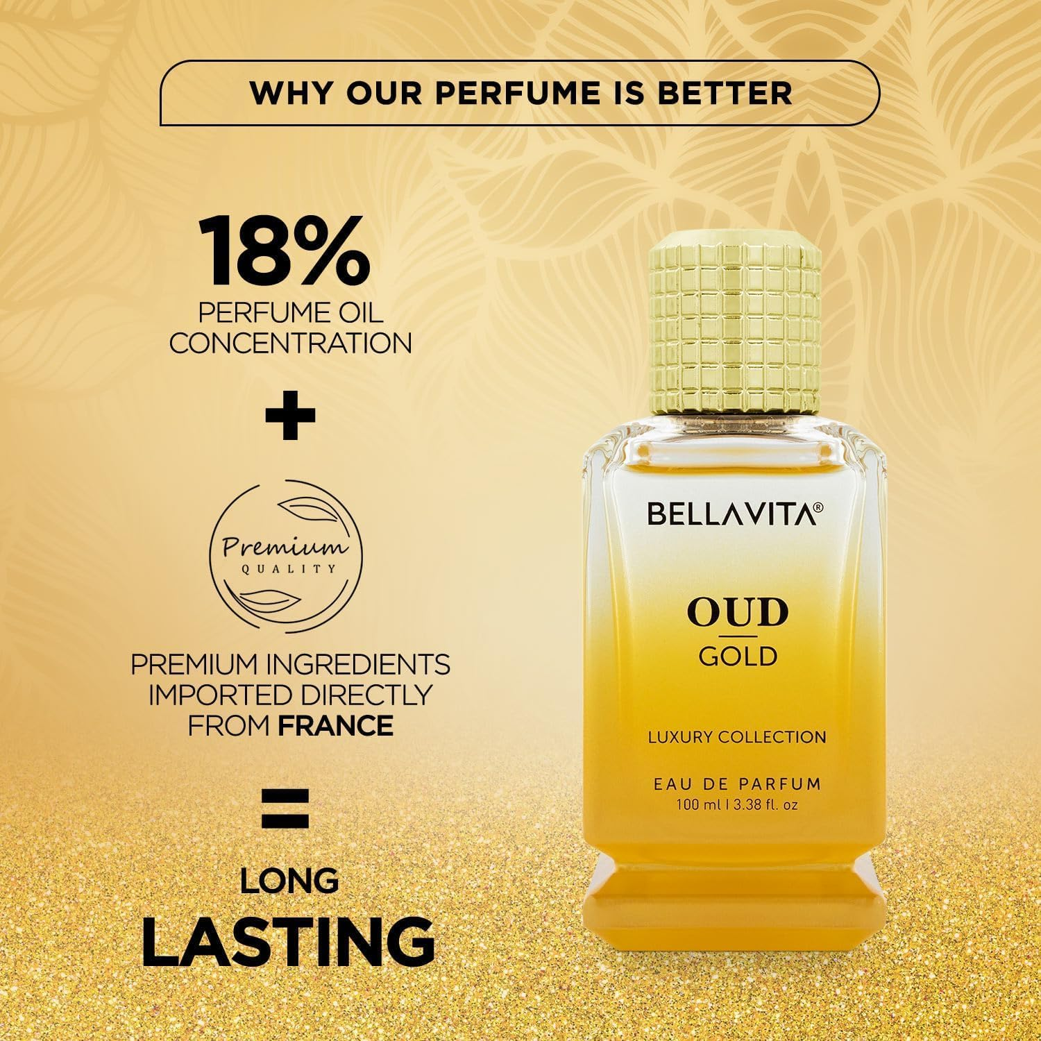 Bellavita Luxury Men OUD Gold Parfum 100 Ml| Woody & Musky Fragrance with Grapefruit, Orris & Vetiver |Lasting Cologne Mens Perfume | OUD & Vanilla Notes | Luxury Perfume for Men, Perfume for Mens Gift image number 5