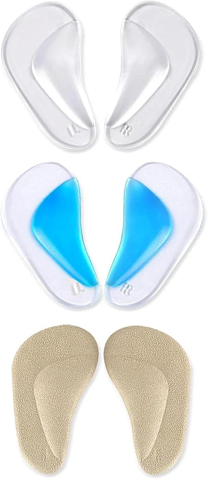 3 Pairs Gel Arch Support Inserts Women Man, Soft Flat Feet Arch Support, Adhesive Plantar Fasciitis Insoles for Sandals, High Arch Pads Heel Cushion for Dressy, Relieve Pressure Foot Pain, B