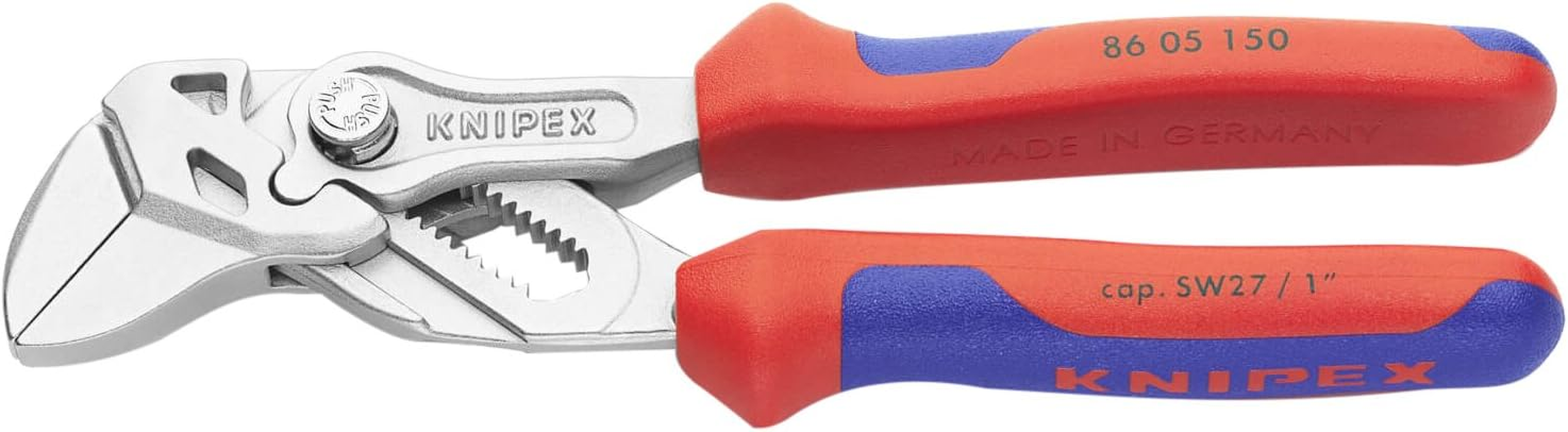 Knipex 86 05 180 SB Chrome Plated Plier Wrench with Narrow Gripping Jaws, 180 Mm Length