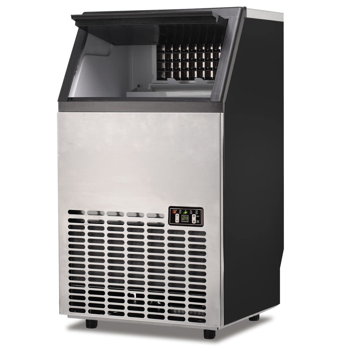Maxkon Freestanding Ice Maker Freestanding, Commercial Ice Machine, 60Kg/Day, Stainless Steel Ice Machine with 15Kg Capacity, Ideal for Restaurant, Bars, Home and Offices, Includes Scoop