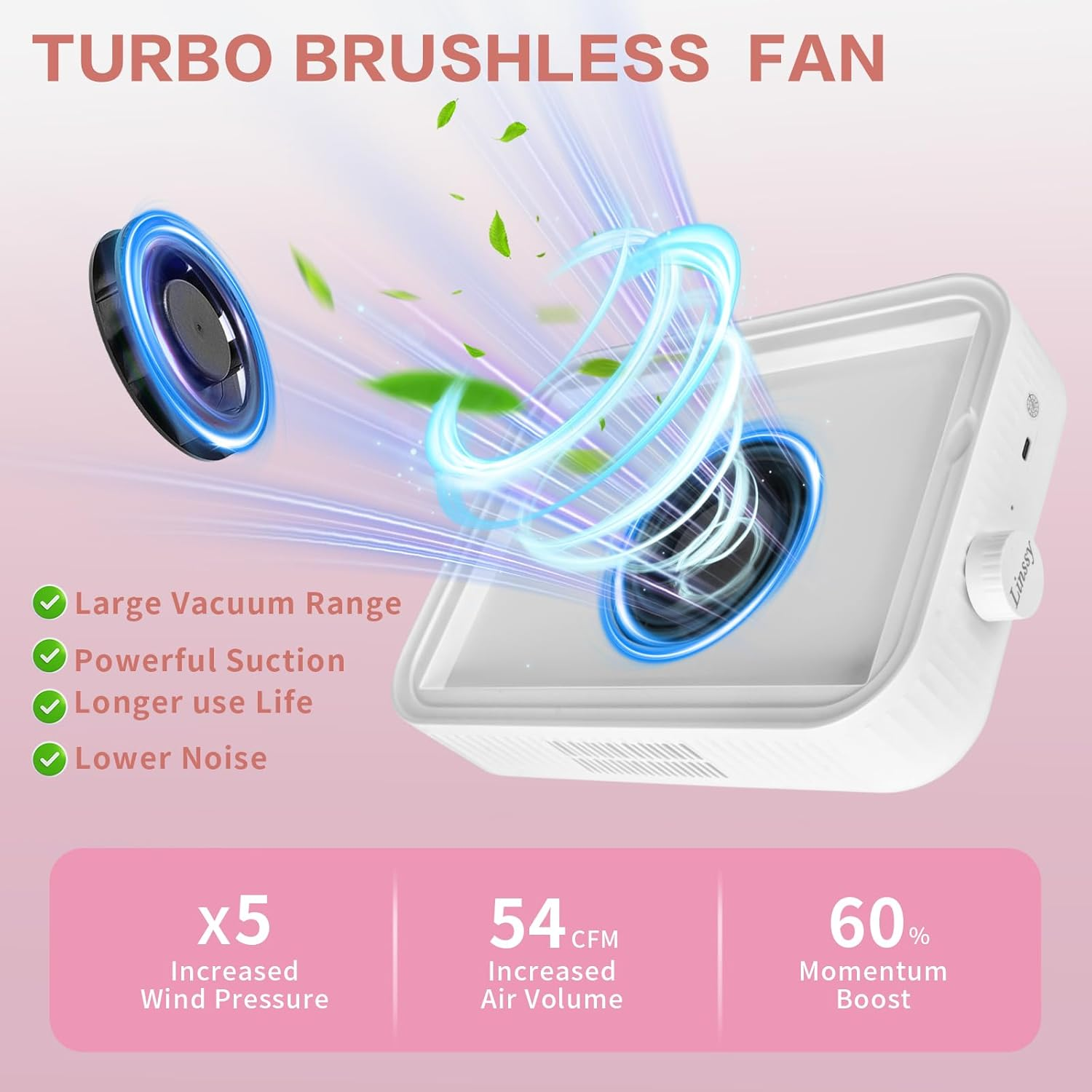 Linssy Nail Dust Collector, Rechargeable & Cordless Dust Collector for Nail Tech with Reusable HEPA Filter, Extractor Dust Suction Machine for Acrylic Nails Polishing at Nail Salon & Home Use image number 3