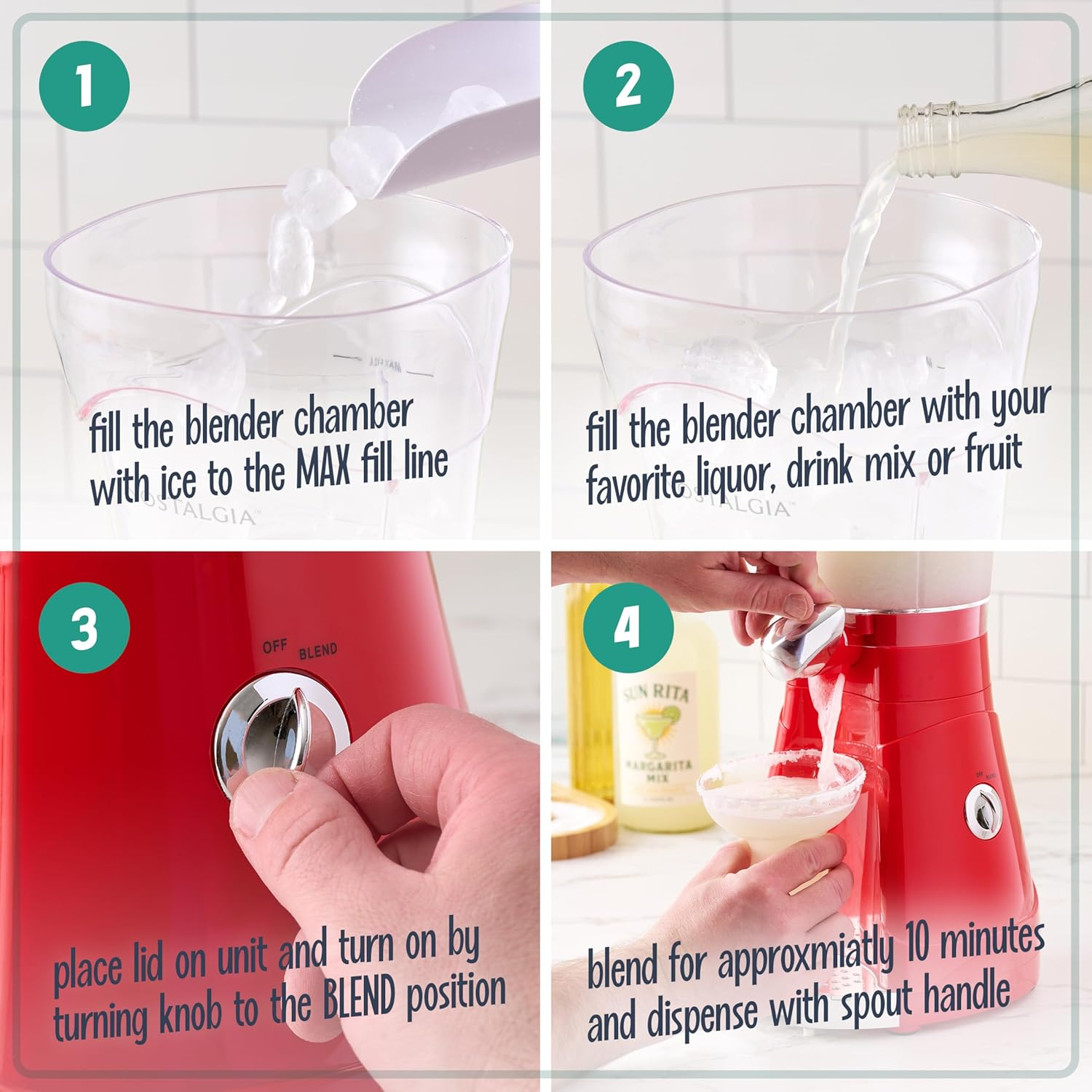 Nostalgia 64-Ounce Margarita Maker & Slushie Machine Easy-Flow Spout, Perfect for Slushies, Daiquiris, and Margaritas, Red